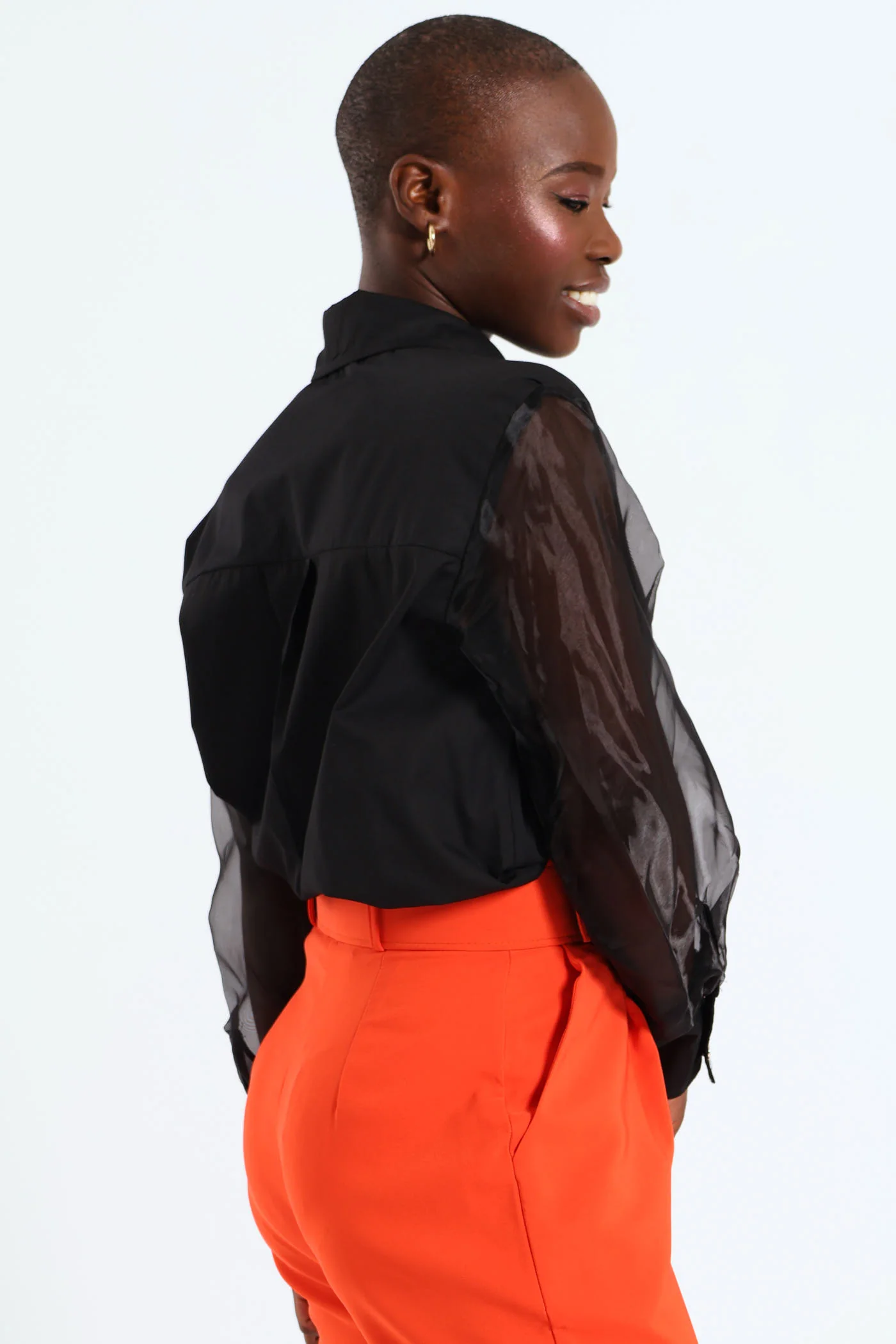 Long Sleeve Organza Shirt - Black - Image 4