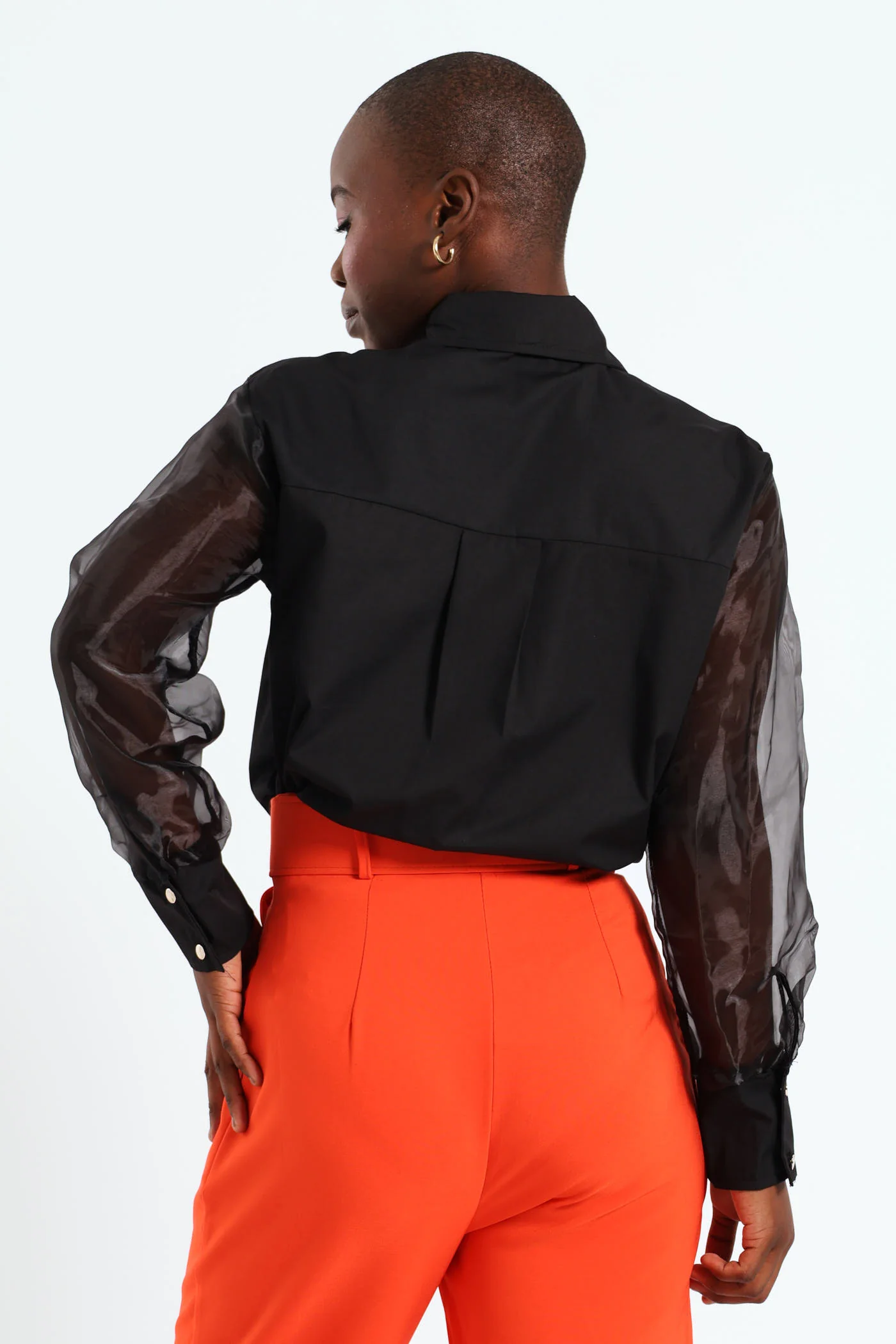 Long Sleeve Organza Shirt - Black - Image 5