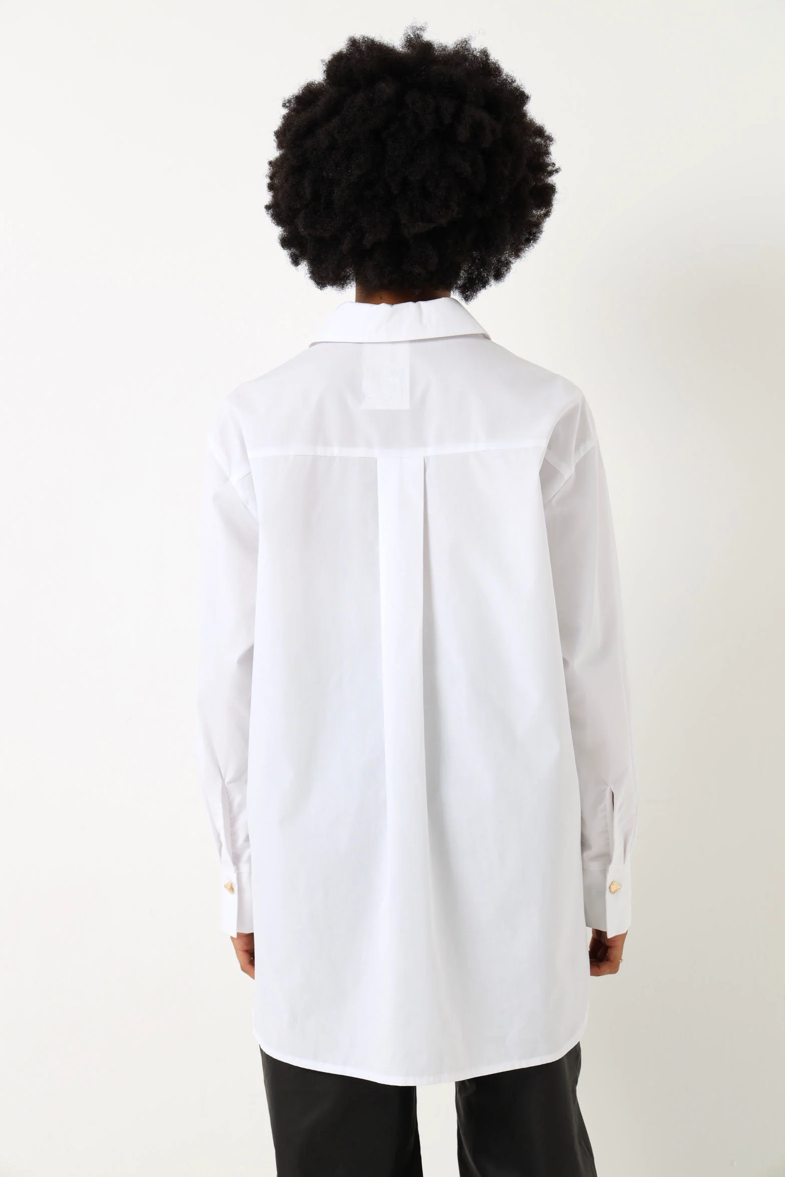 Long Sleeve Oversized Poplin Shirt With Gold Trims - White - Image 6