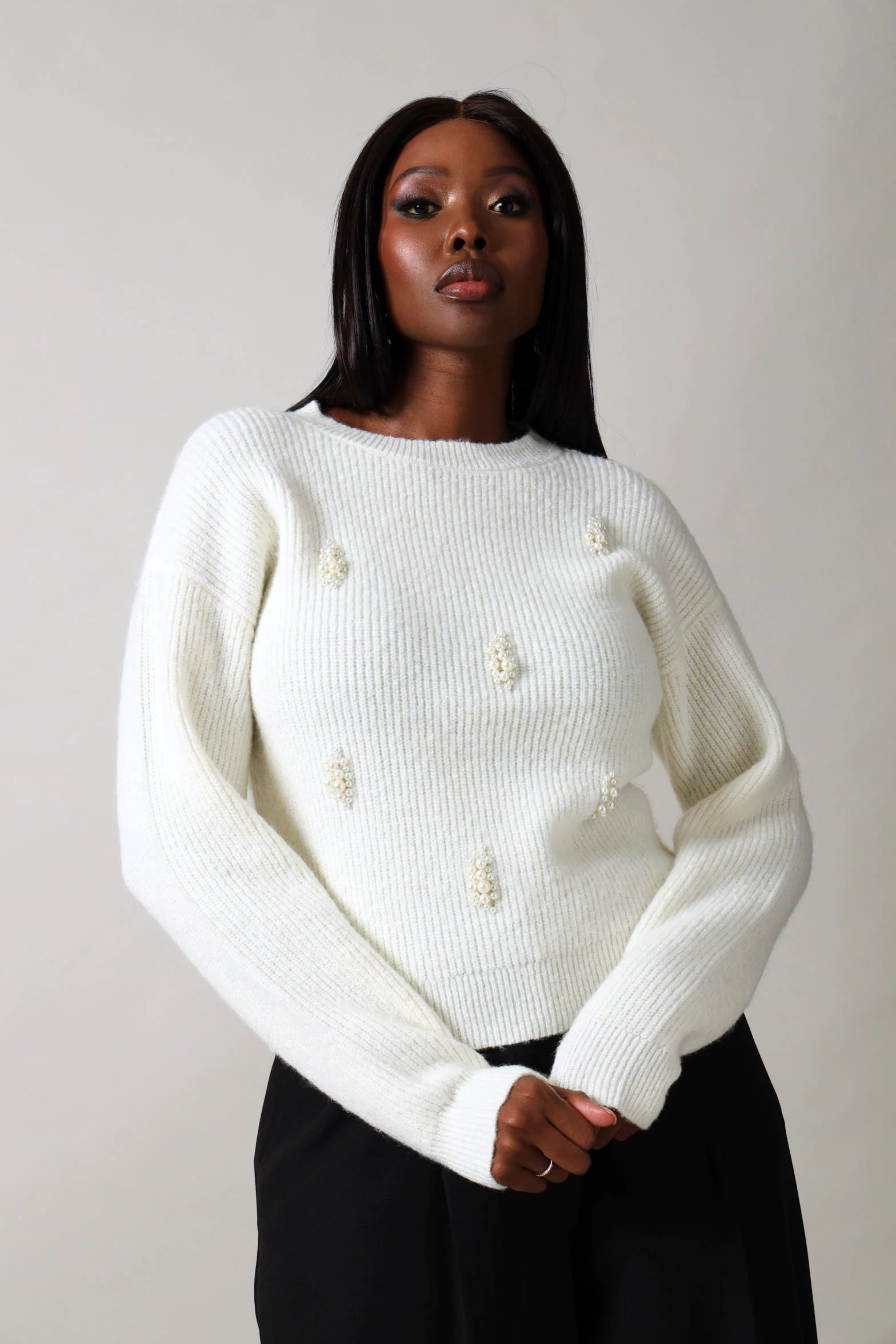 Long Sleeve Pearl Pullover - Cream