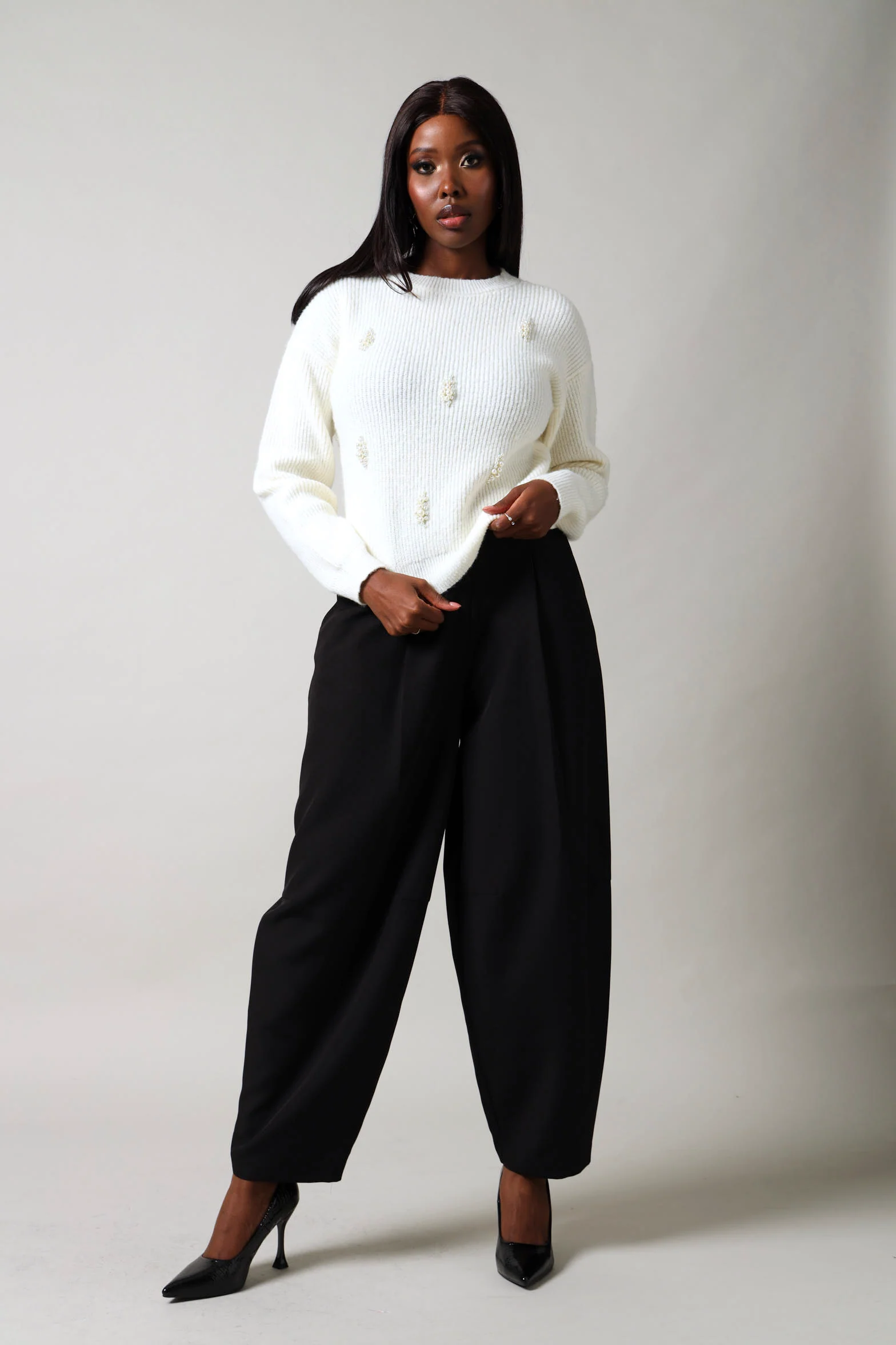 Long Sleeve Pearl Pullover - Cream - Image 2