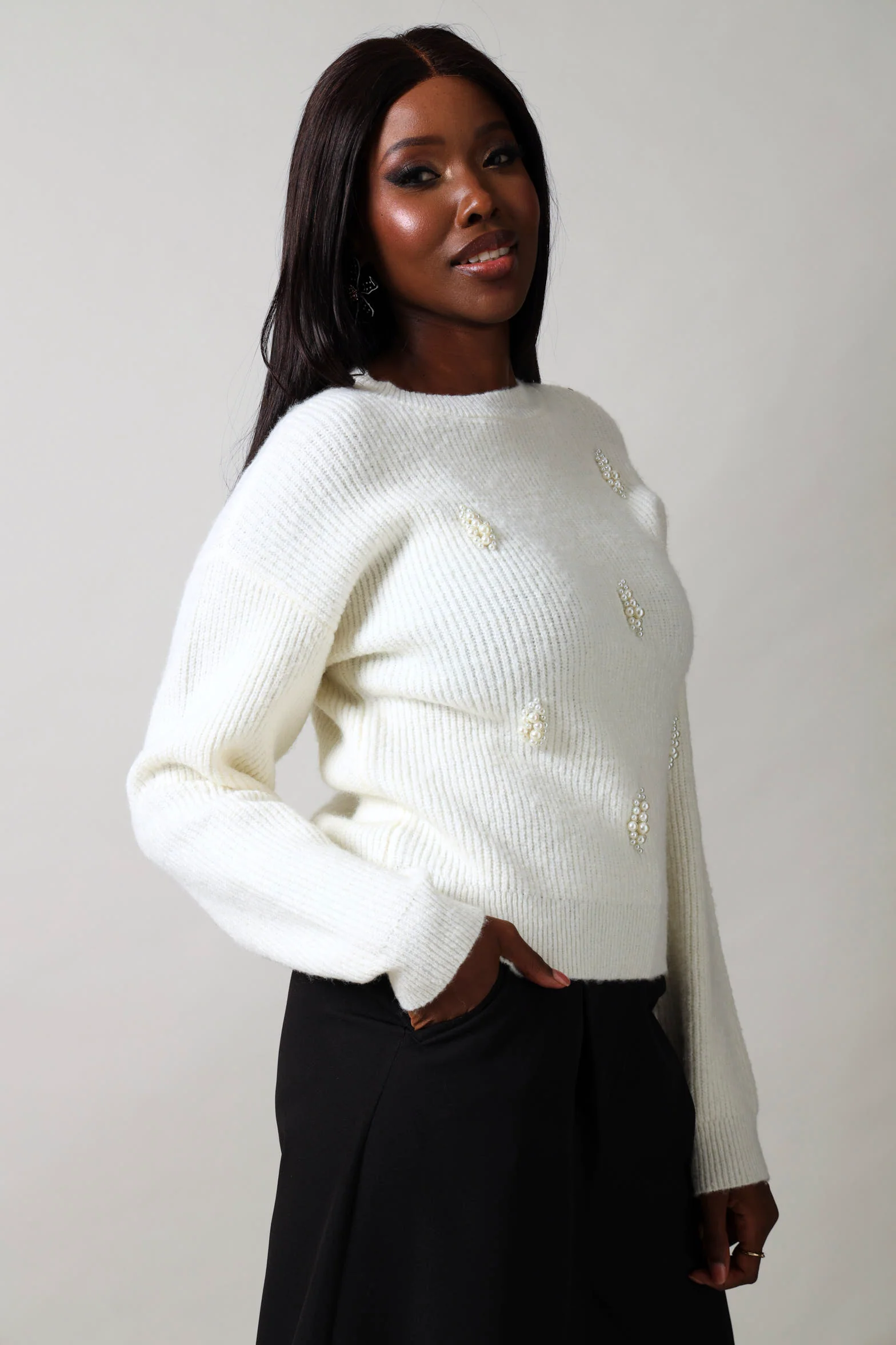 Long Sleeve Pearl Pullover - Cream - Image 4