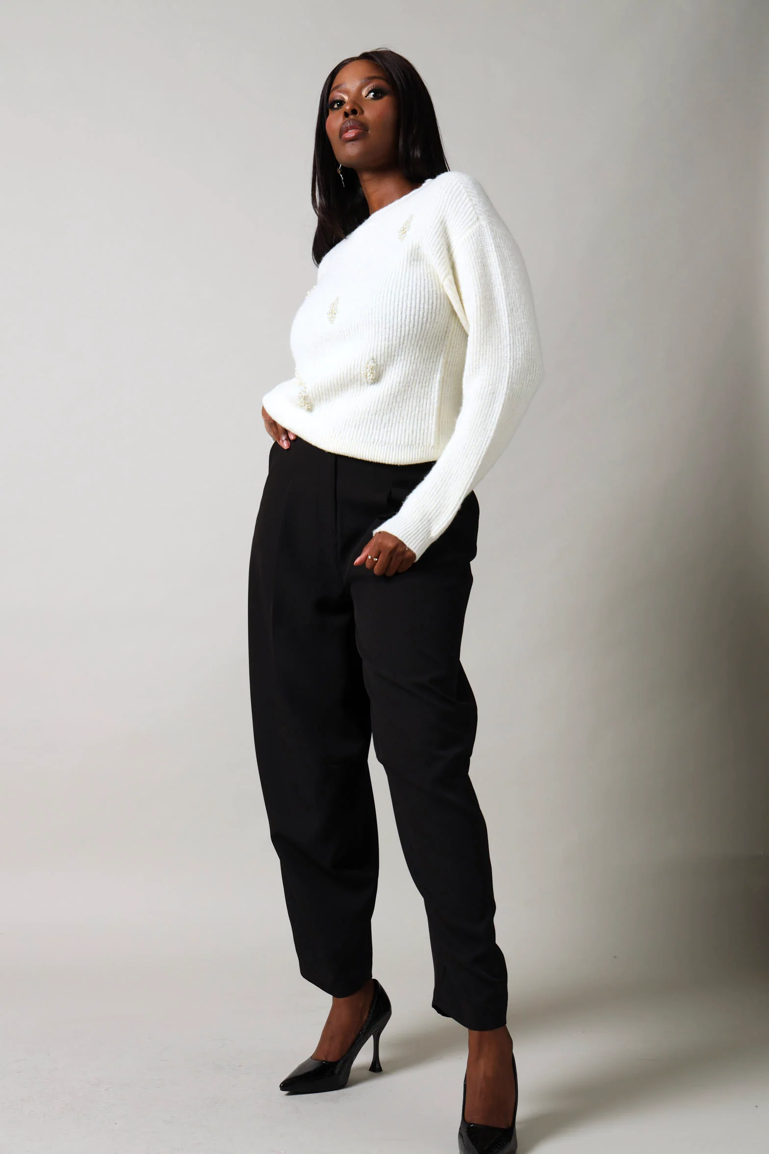 Long Sleeve Pearl Pullover - Cream - Image 5