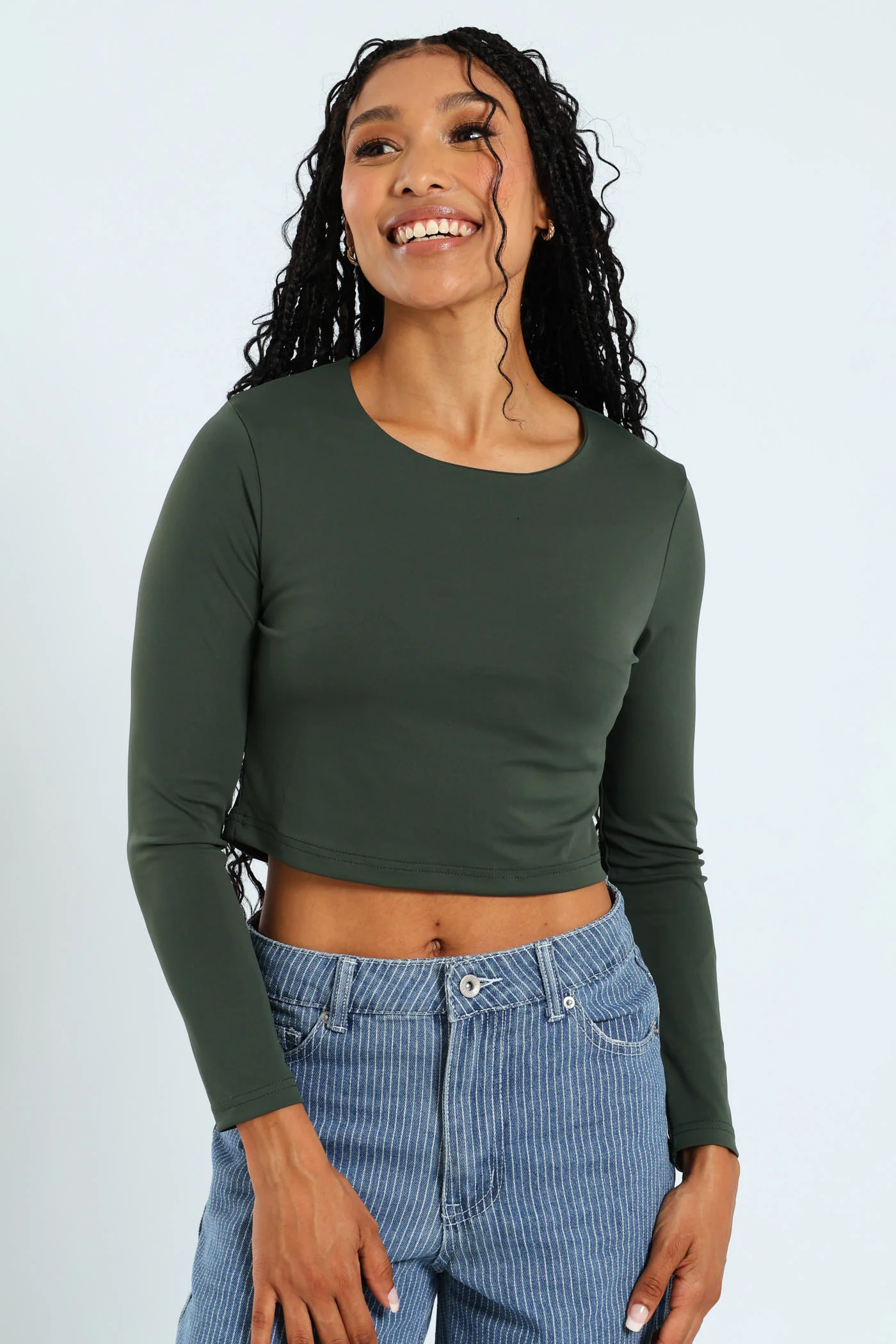 Long Sleeve Polyamide Plain Top - Fatigue