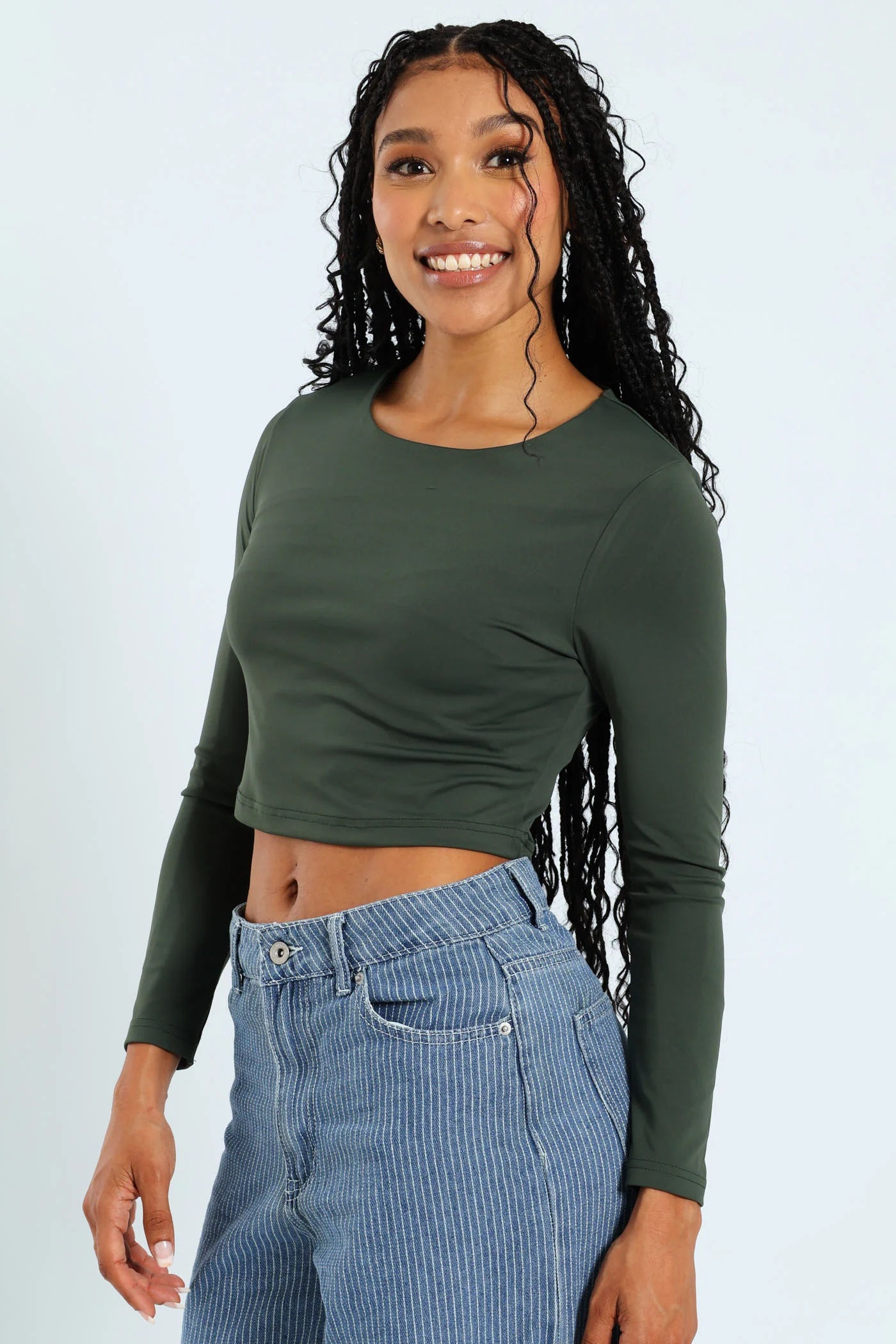 Long Sleeve Polyamide Plain Top - Fatigue - Image 2