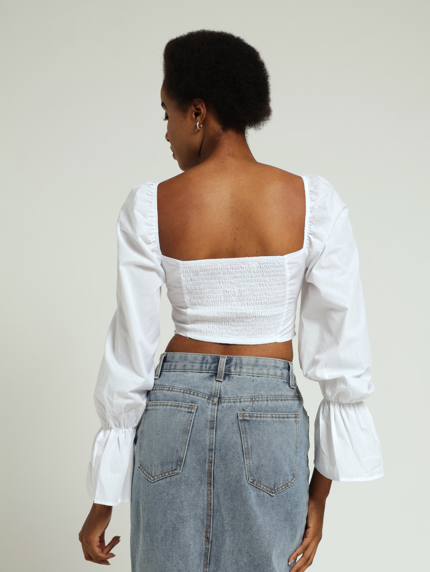 Long Sleeve Poplin Corset Top - White - Image 3