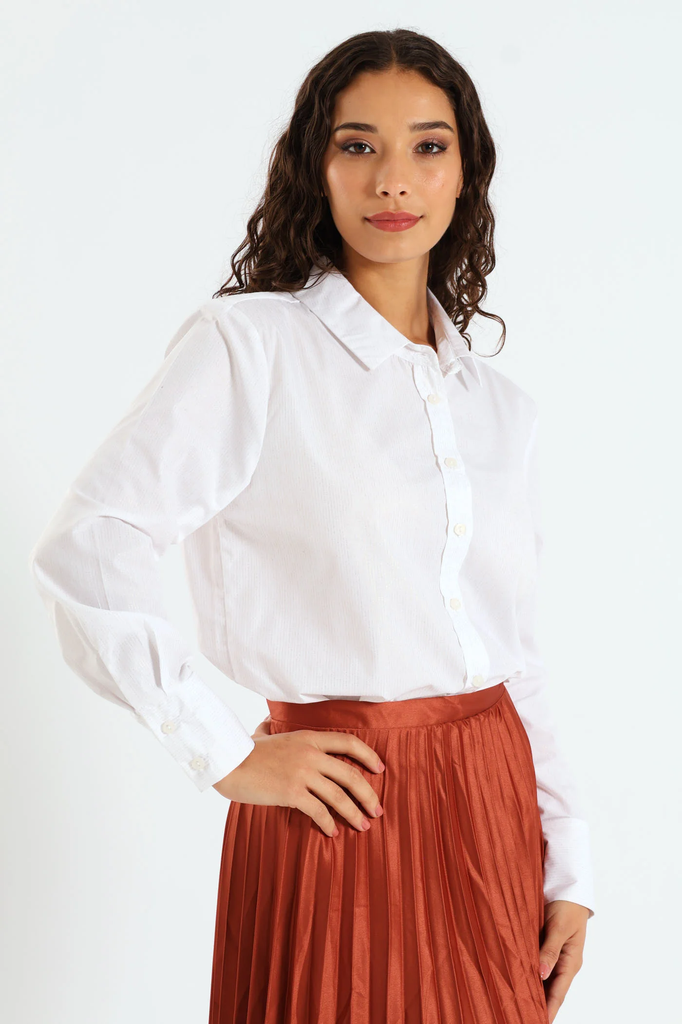 Long Sleeve Poplin Shirt - White - Image 5