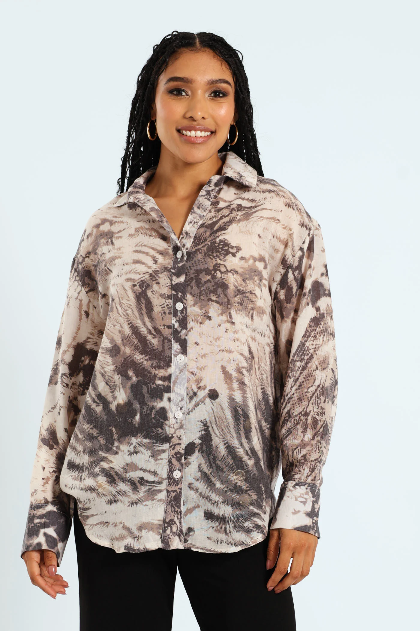 Long Sleeve Printed Button Through Shirt