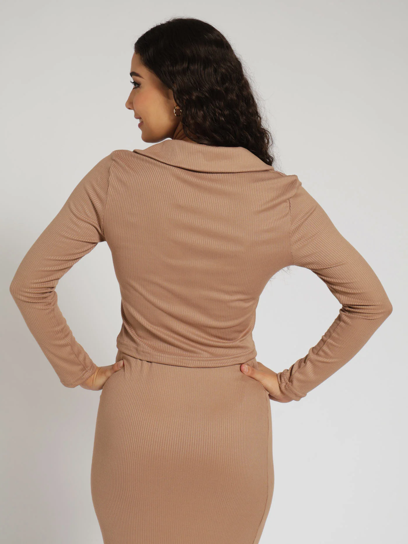 Long Sleeve Rib Golfer - Caramel - Image 3