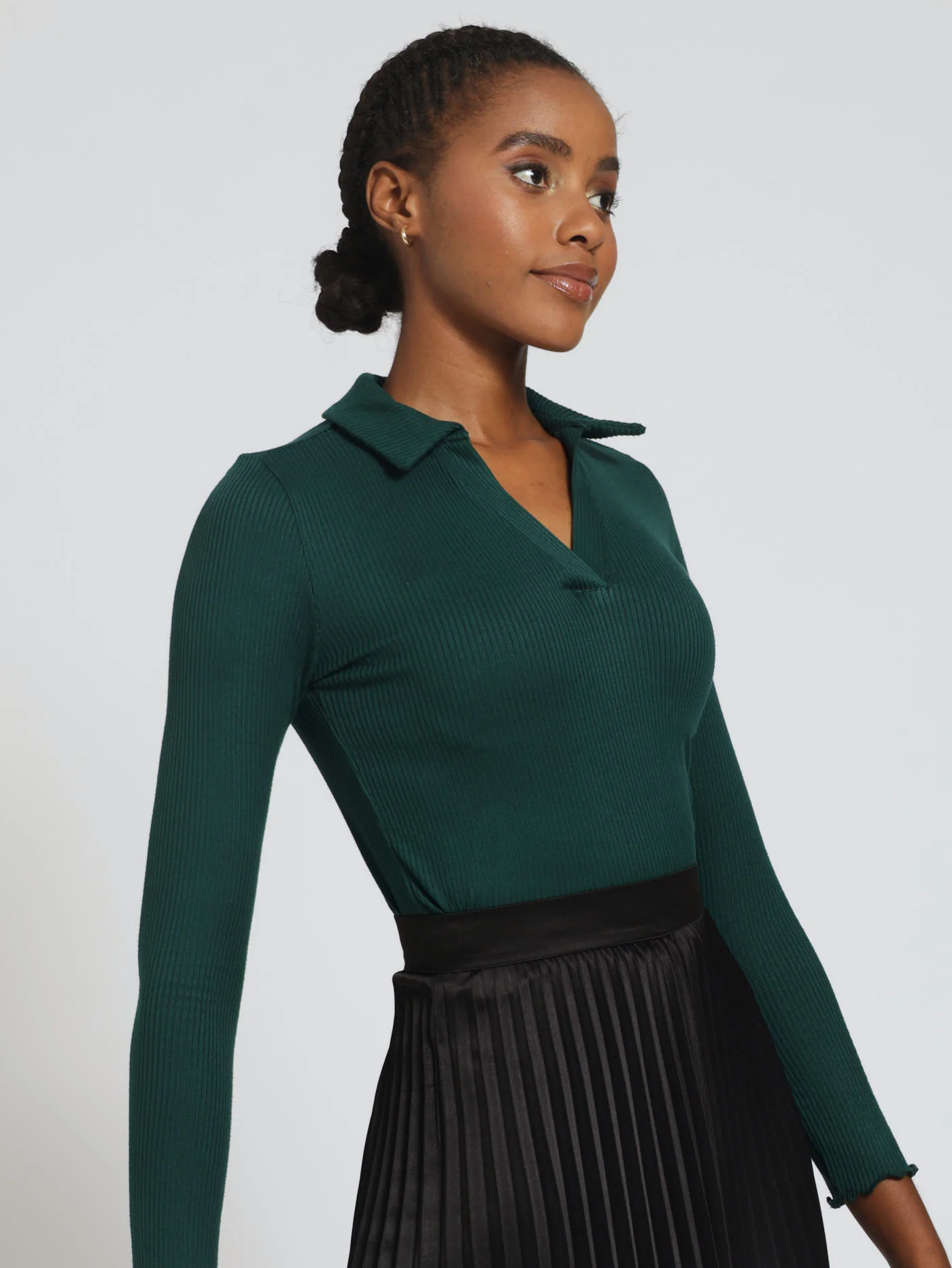 Long Sleeve Ribb Golfer - Dark Green - Image 2