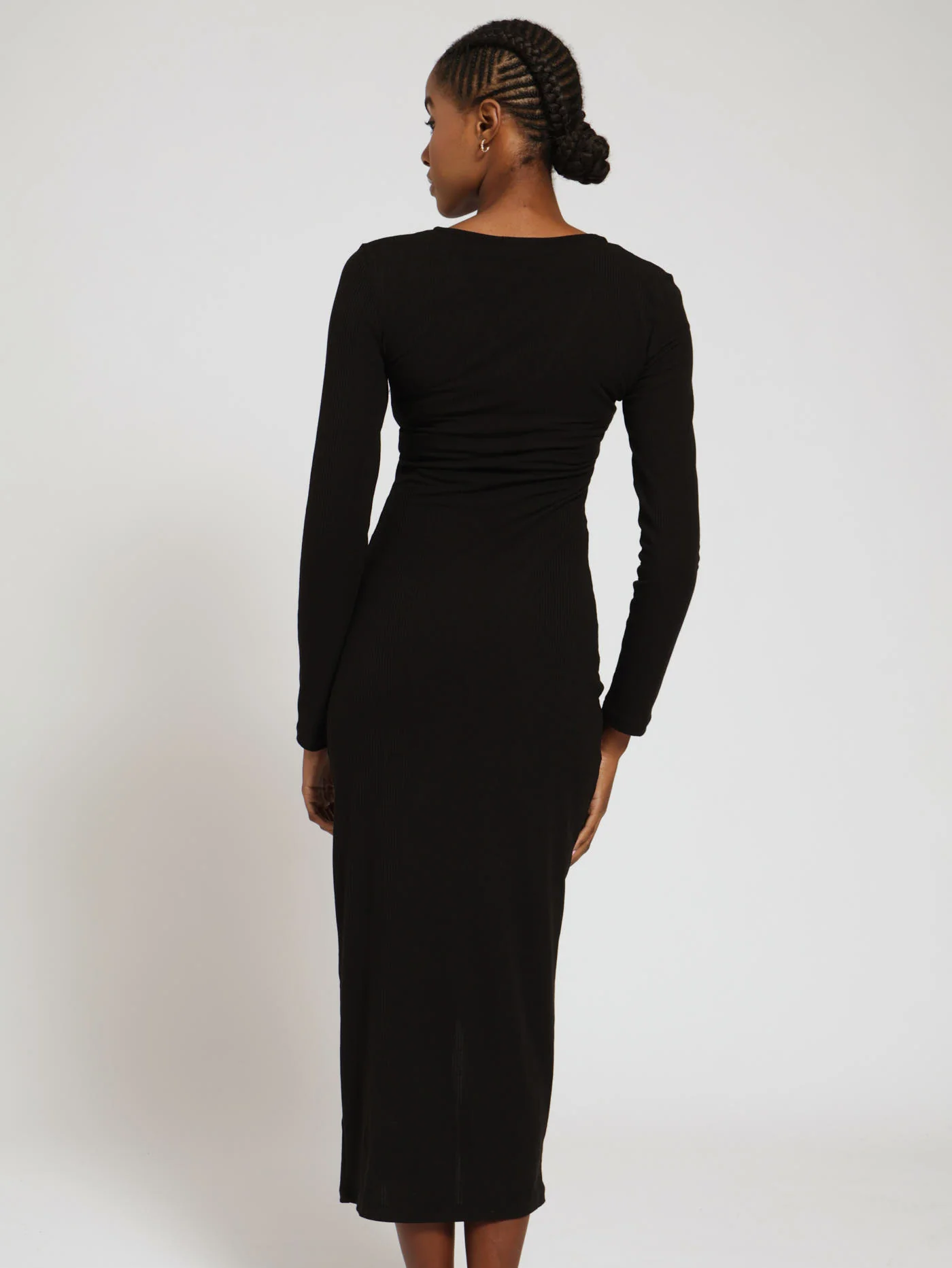 Long Sleeve Ribb Maxi Dress - Black - Image 3
