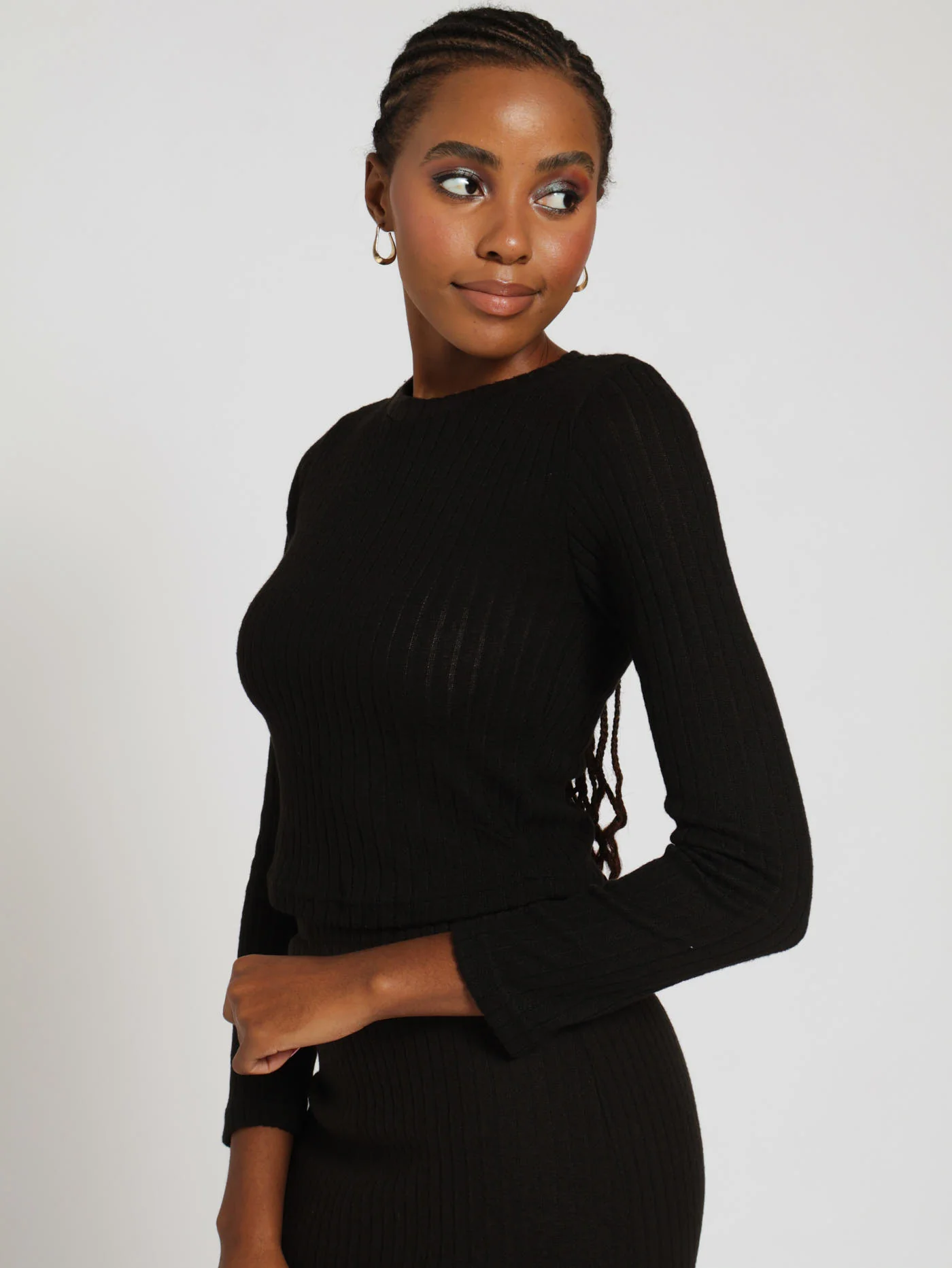 Long Sleeve Ribb Tee - Black - Image 2