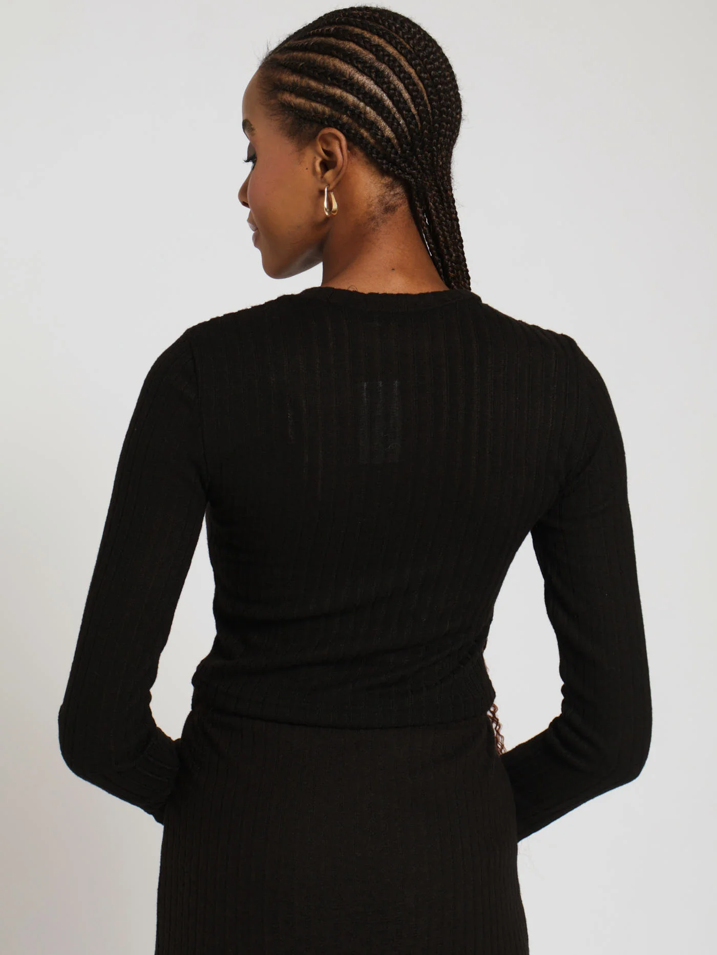 Long Sleeve Ribb Tee - Black - Image 3