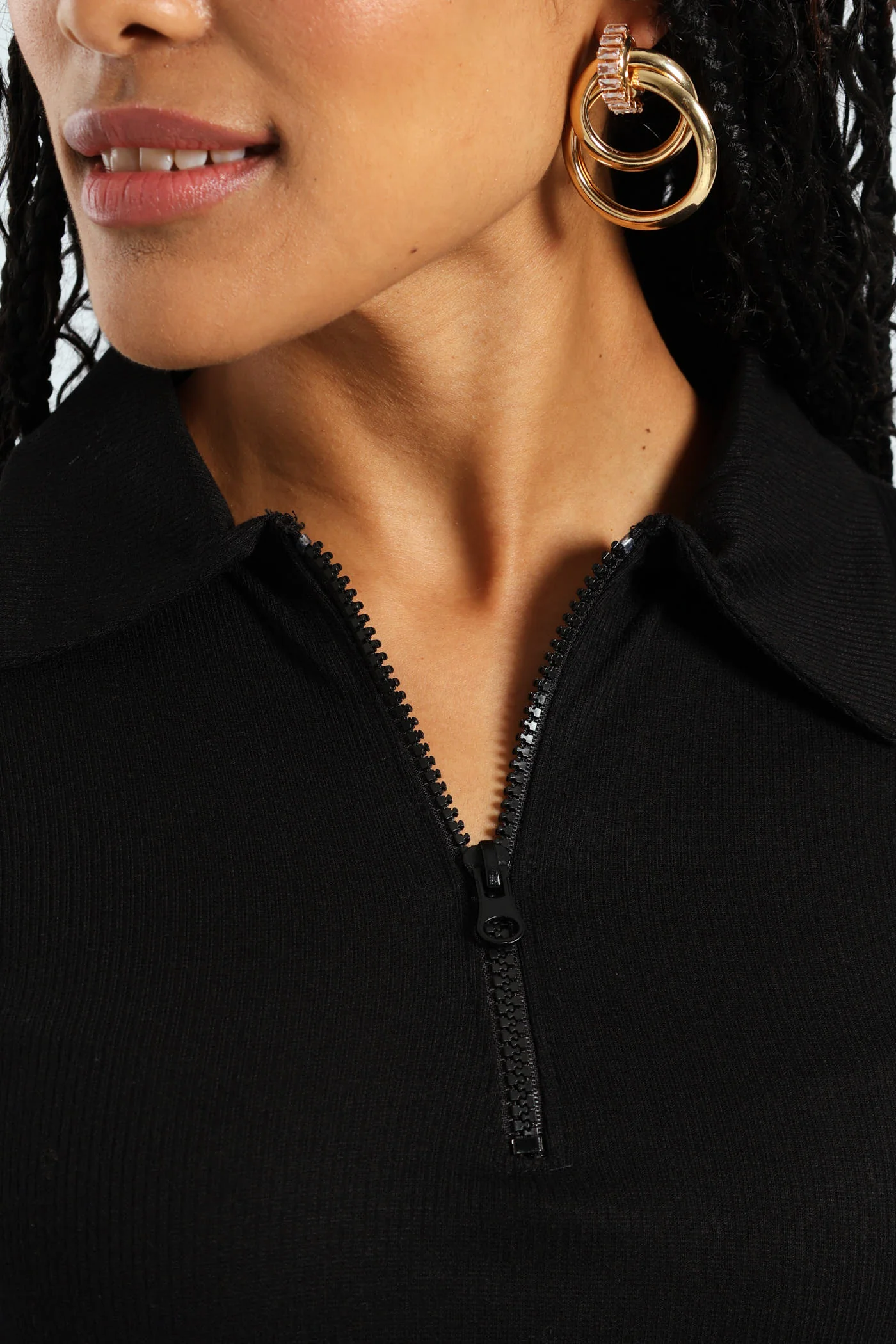 Long Sleeve Ribb Zip Golfer - Black - Image 4