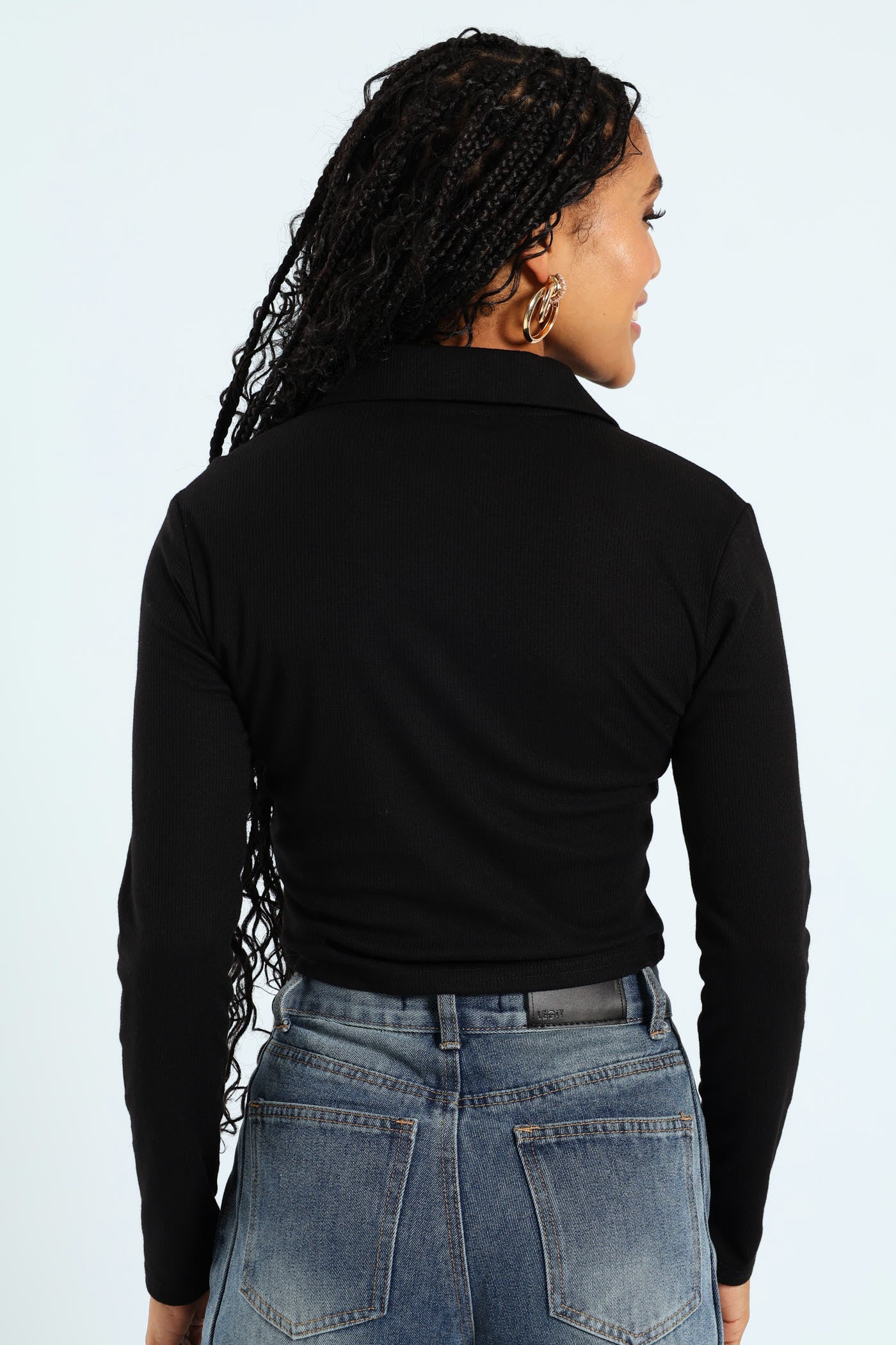 Long Sleeve Ribb Zip Golfer - Black - Image 5