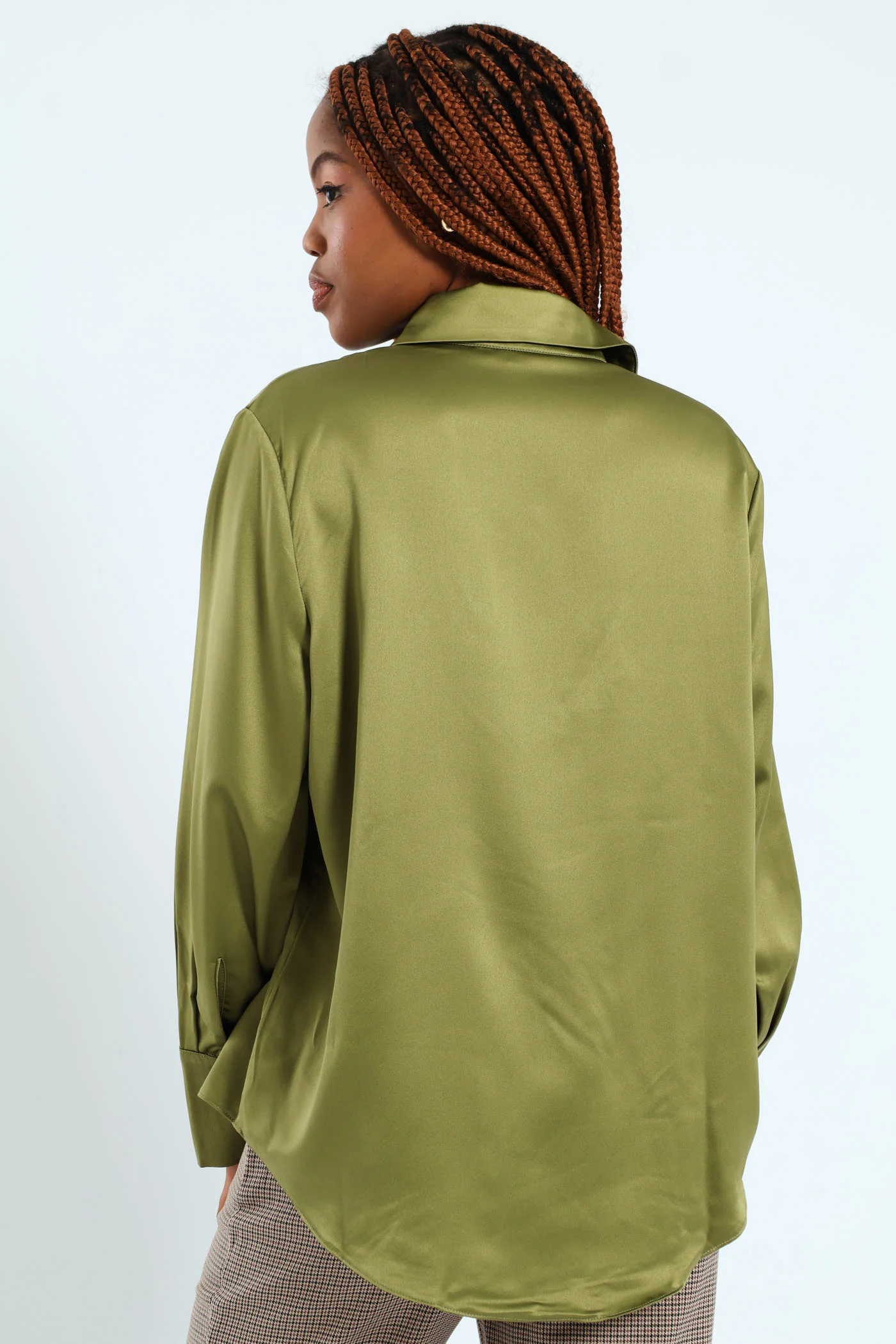 Long Sleeve Satin Button Through Shirt - Green - Image 5