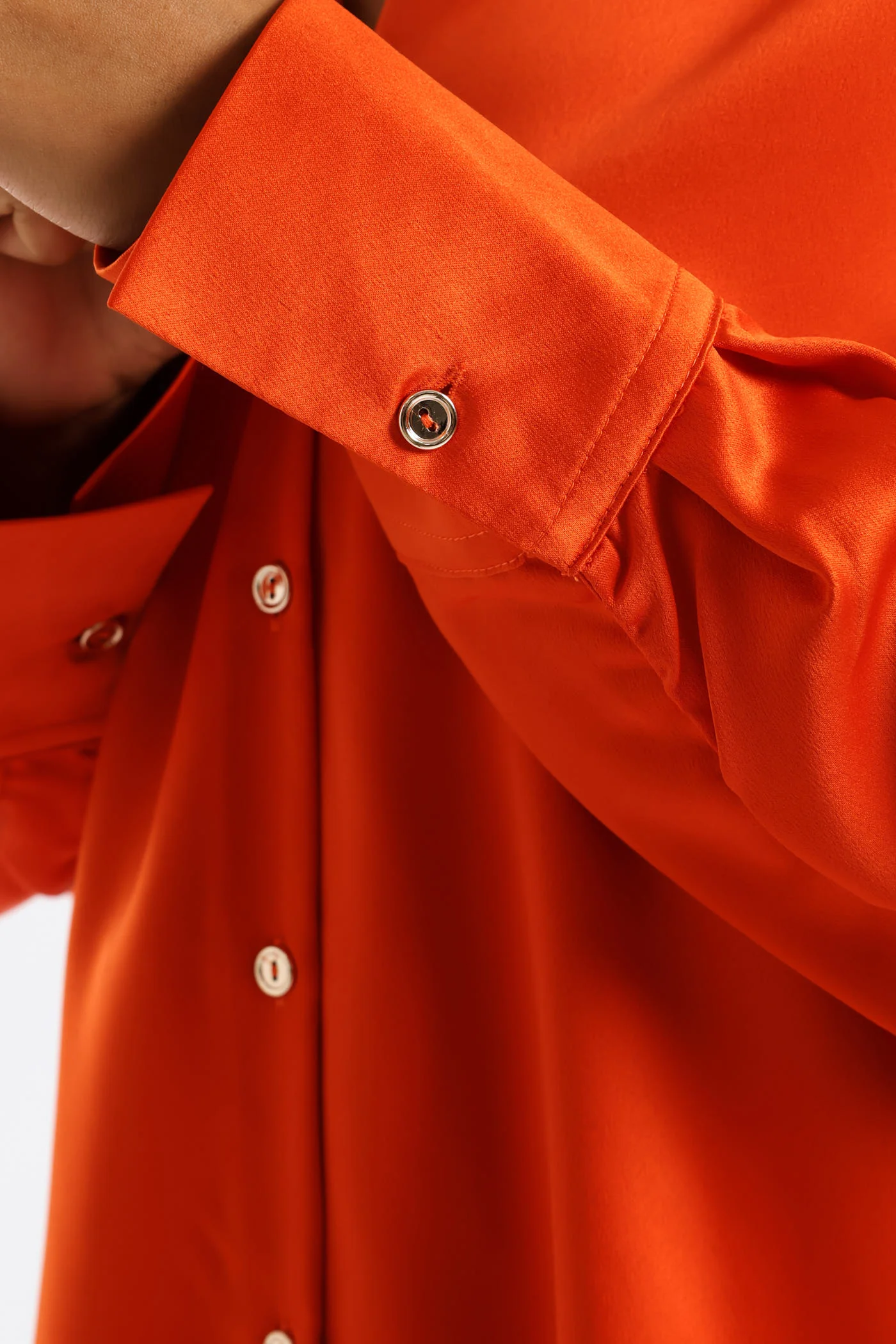 Long Sleeve Satin Button Through Shirt - Orange - Image 3