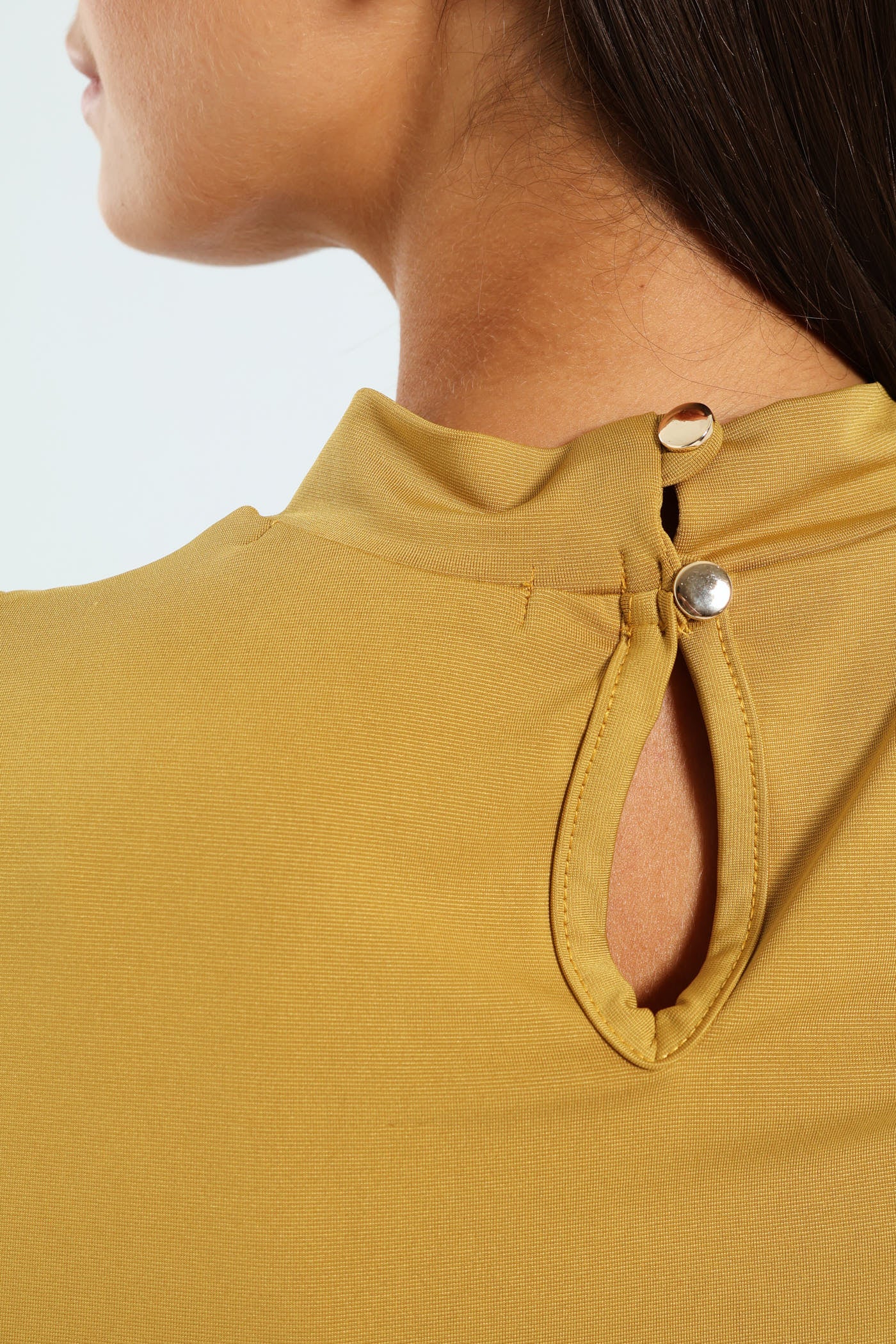 Long Sleeve Shoulder & Side Gauged Midi Dress - Chartreuse - Image 4