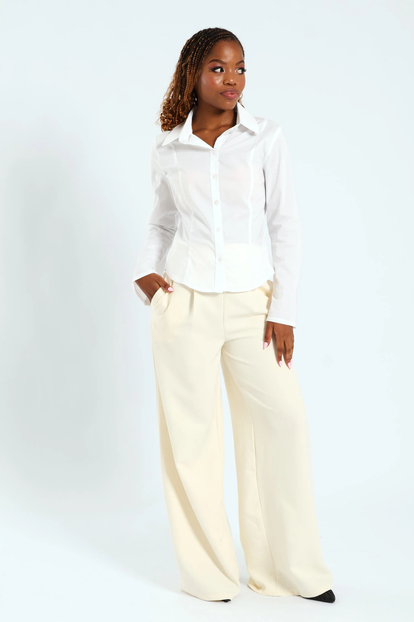 Long Sleeve Slimfit Poplin Shirt - White - Image 3
