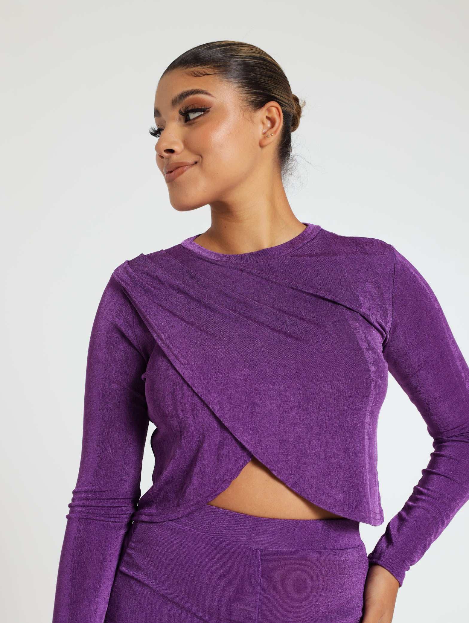 Long Sleeve Slinky Cross Over Top