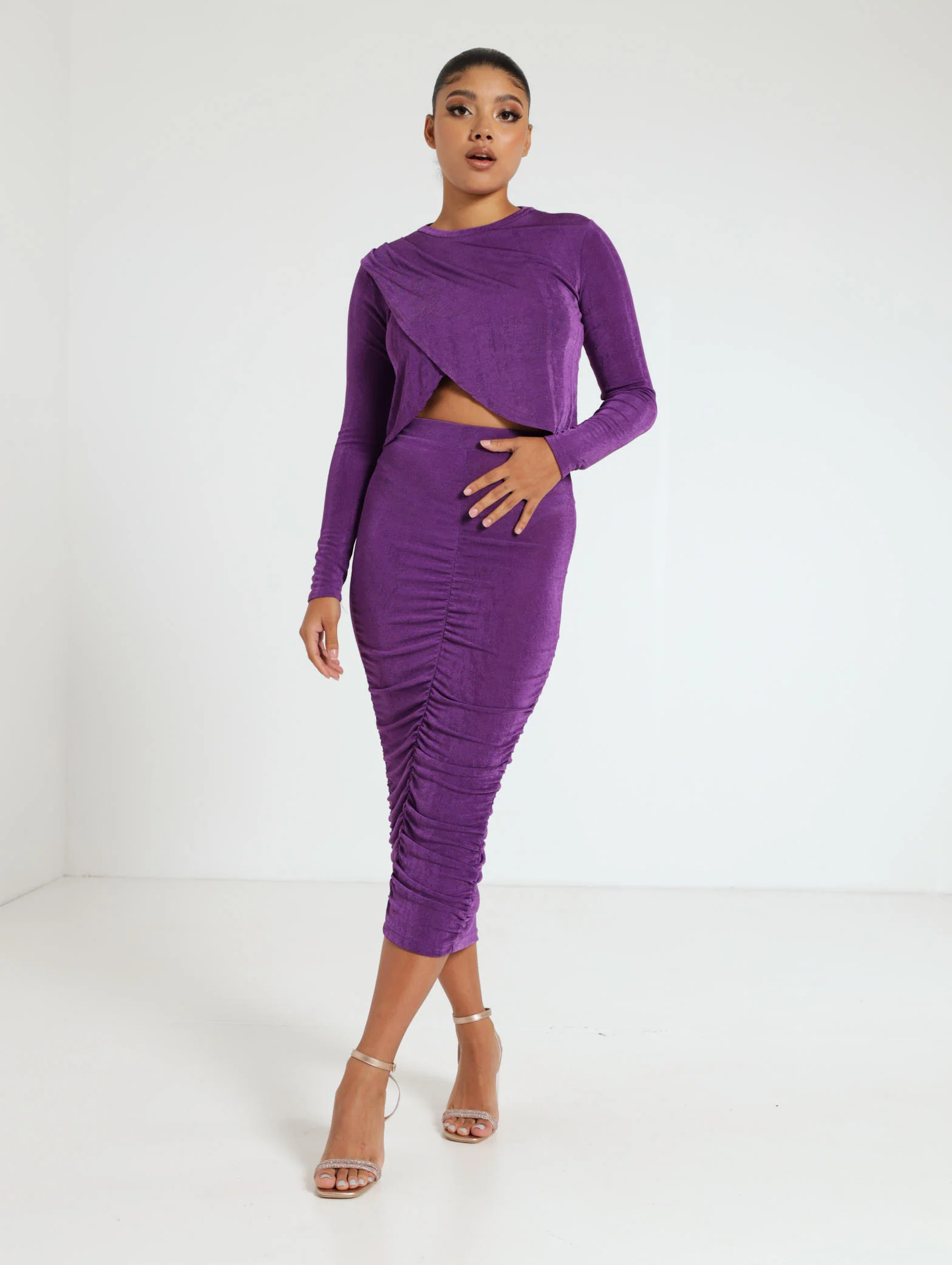 Long Sleeve Slinky Cross Over Top - Image 2