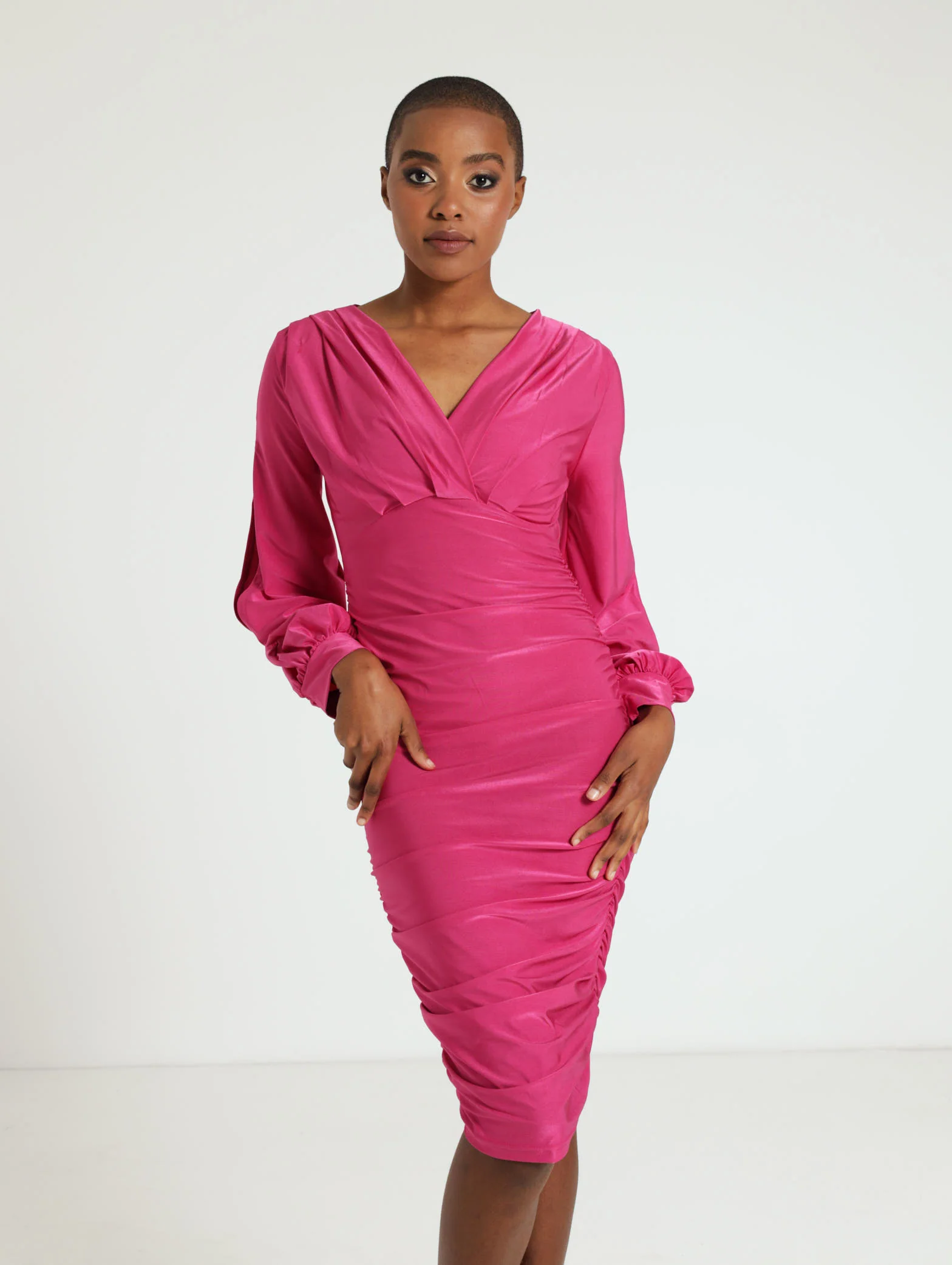 Long Sleeve Slinky Dress With Arm Cutout Detail