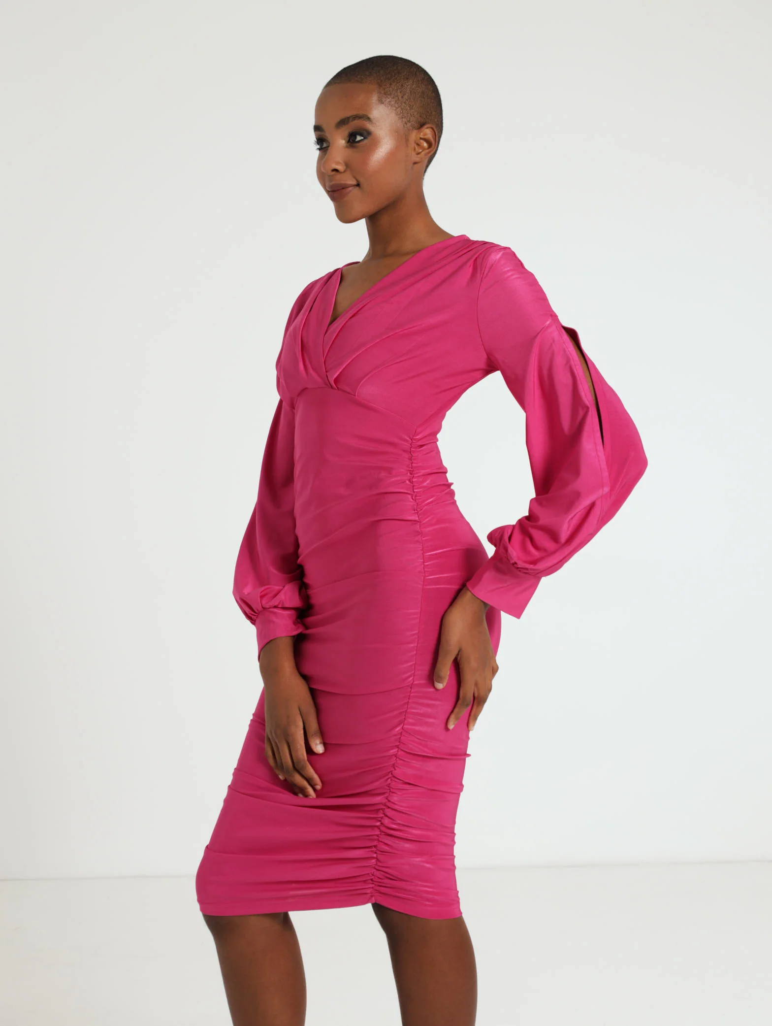Long Sleeve Slinky Dress With Arm Cutout Detail - Image 2