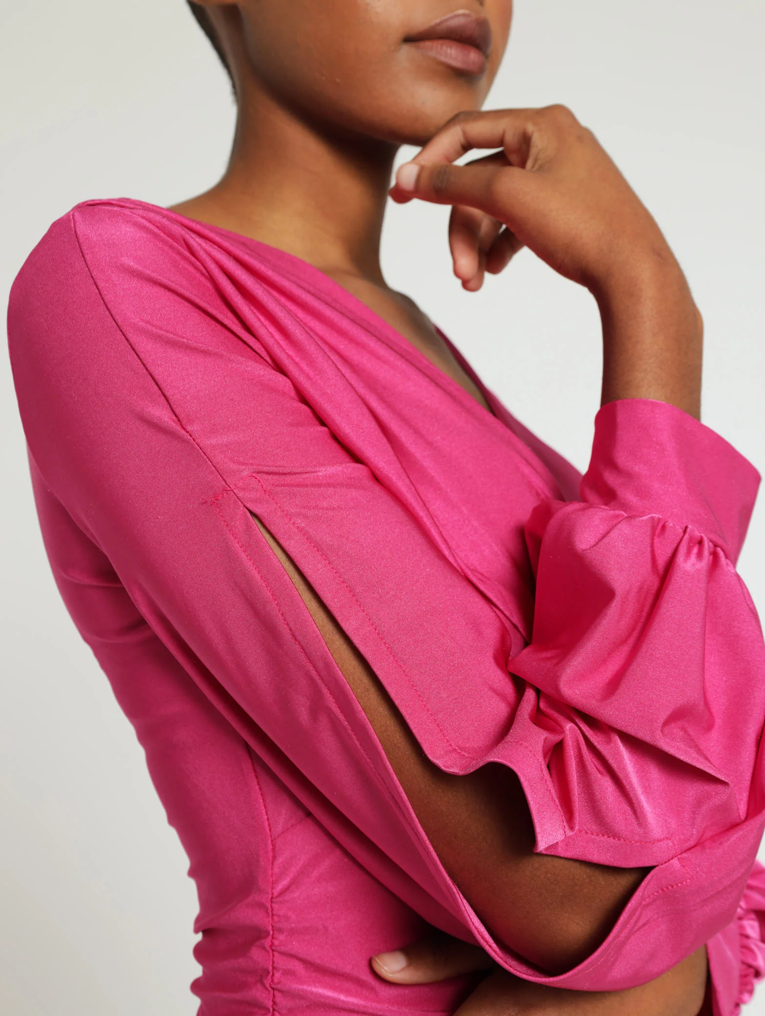 Long Sleeve Slinky Dress With Arm Cutout Detail - Image 3