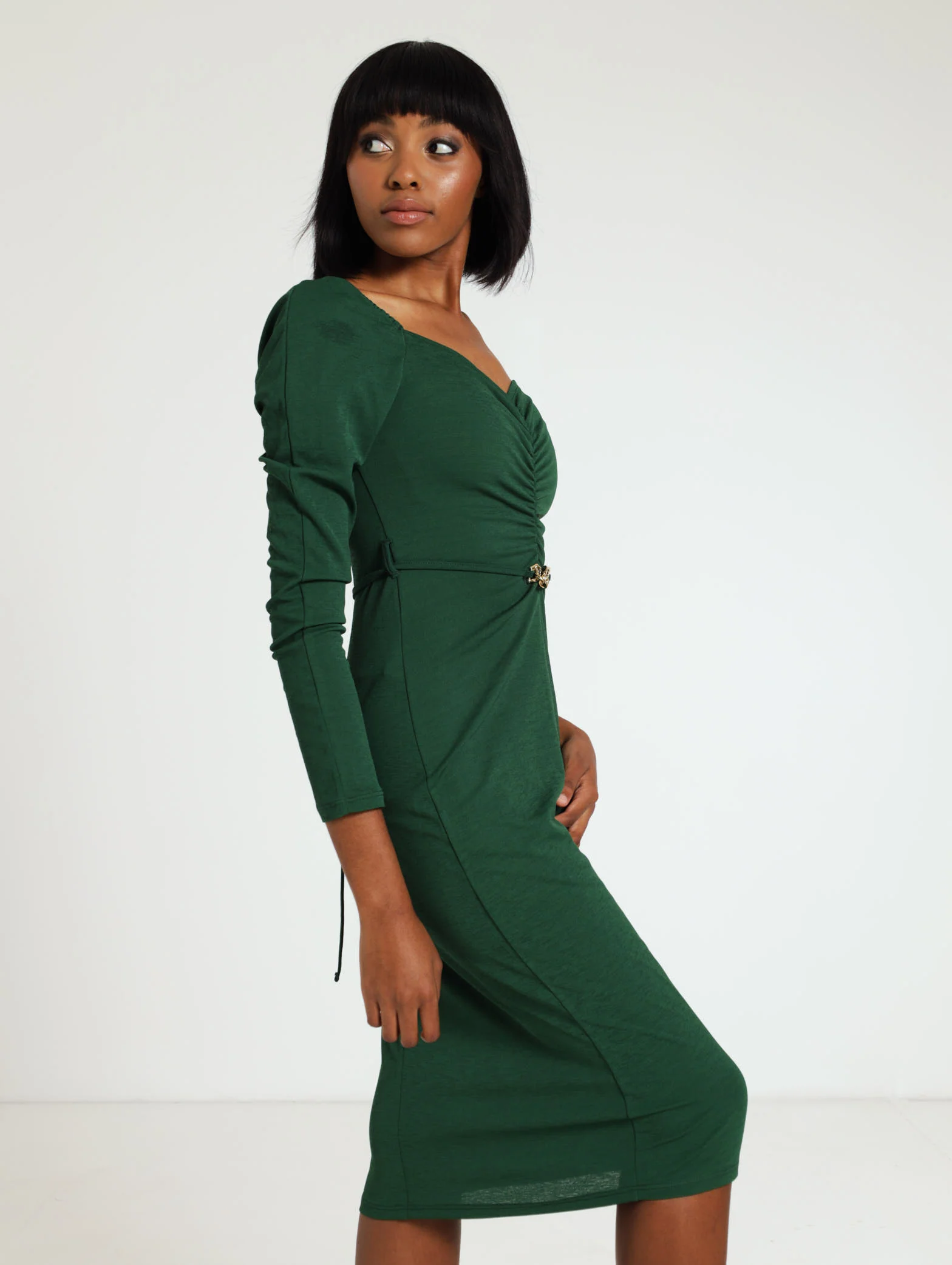 Long Sleeve Slinky Ruched Dress - Image 2