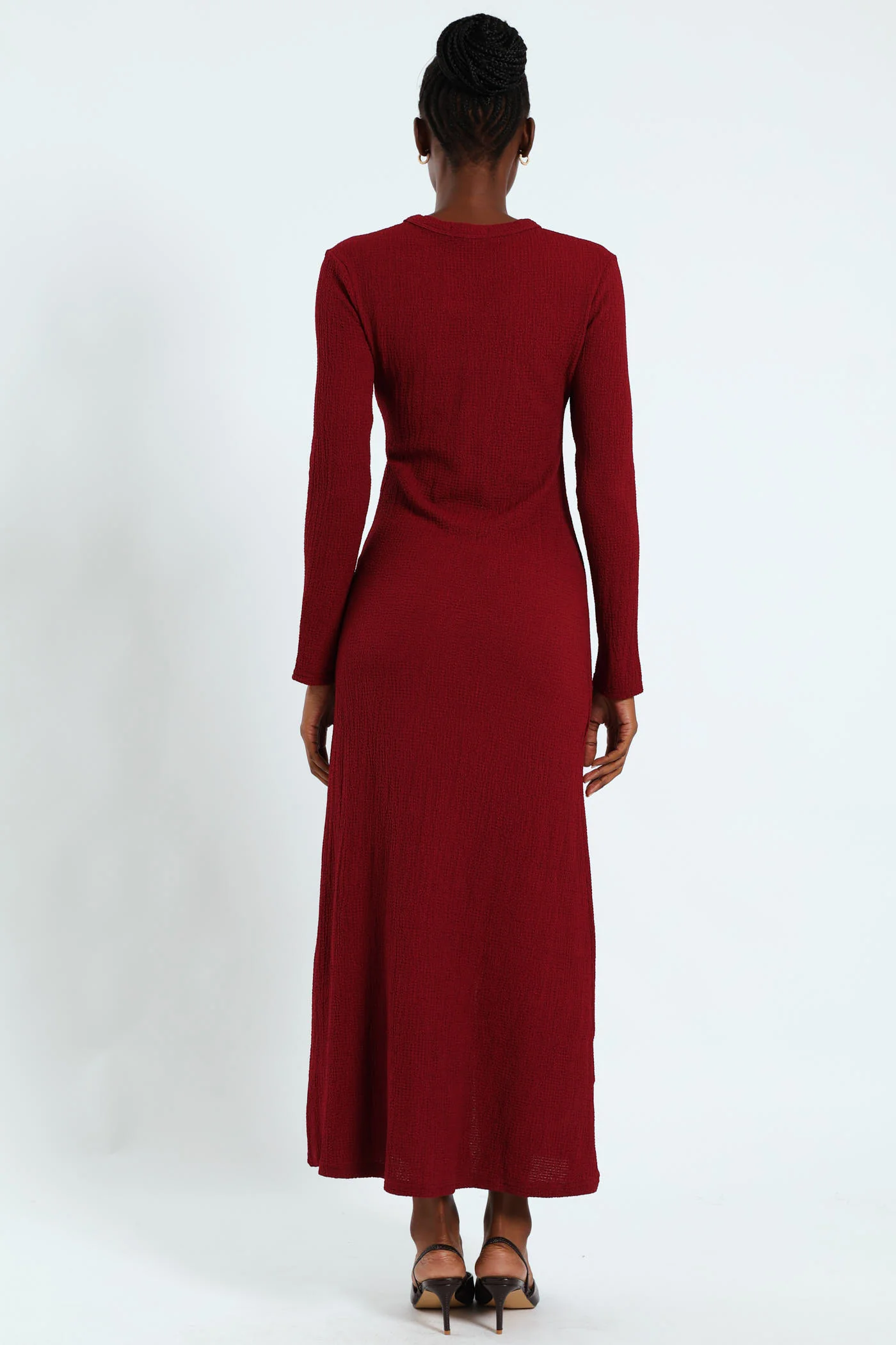 Long Sleeve Slit Front Maxi Dress - Burgundy - Image 4