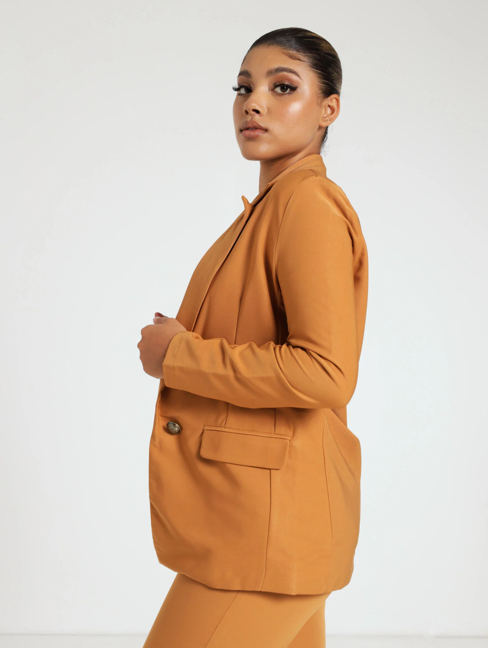 Long Sleeve Stone Blazer With Tortoise Shell Buttons - Image 3