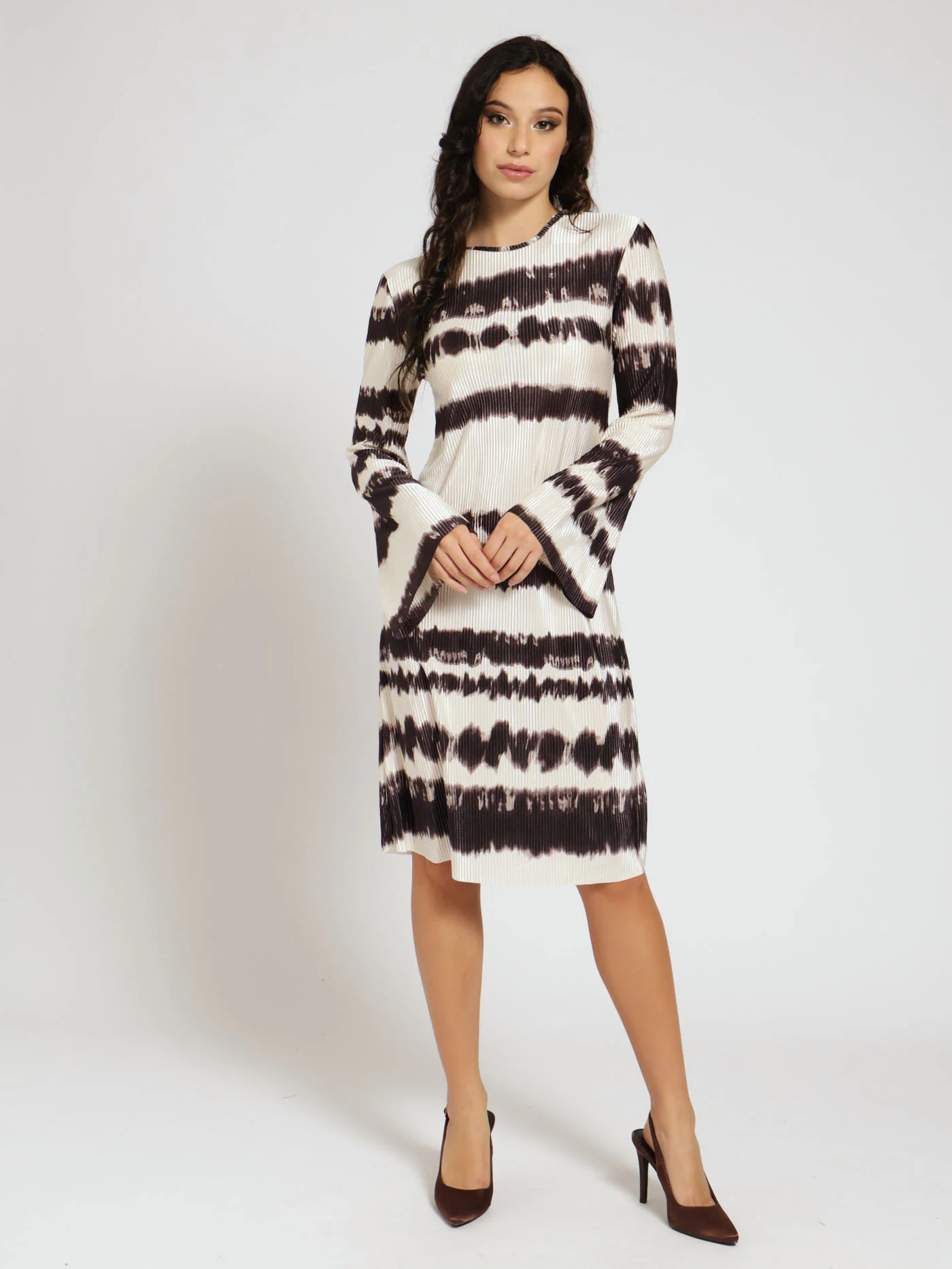 Long Sleeve Stripe Bodre Flare Dress - Image 4
