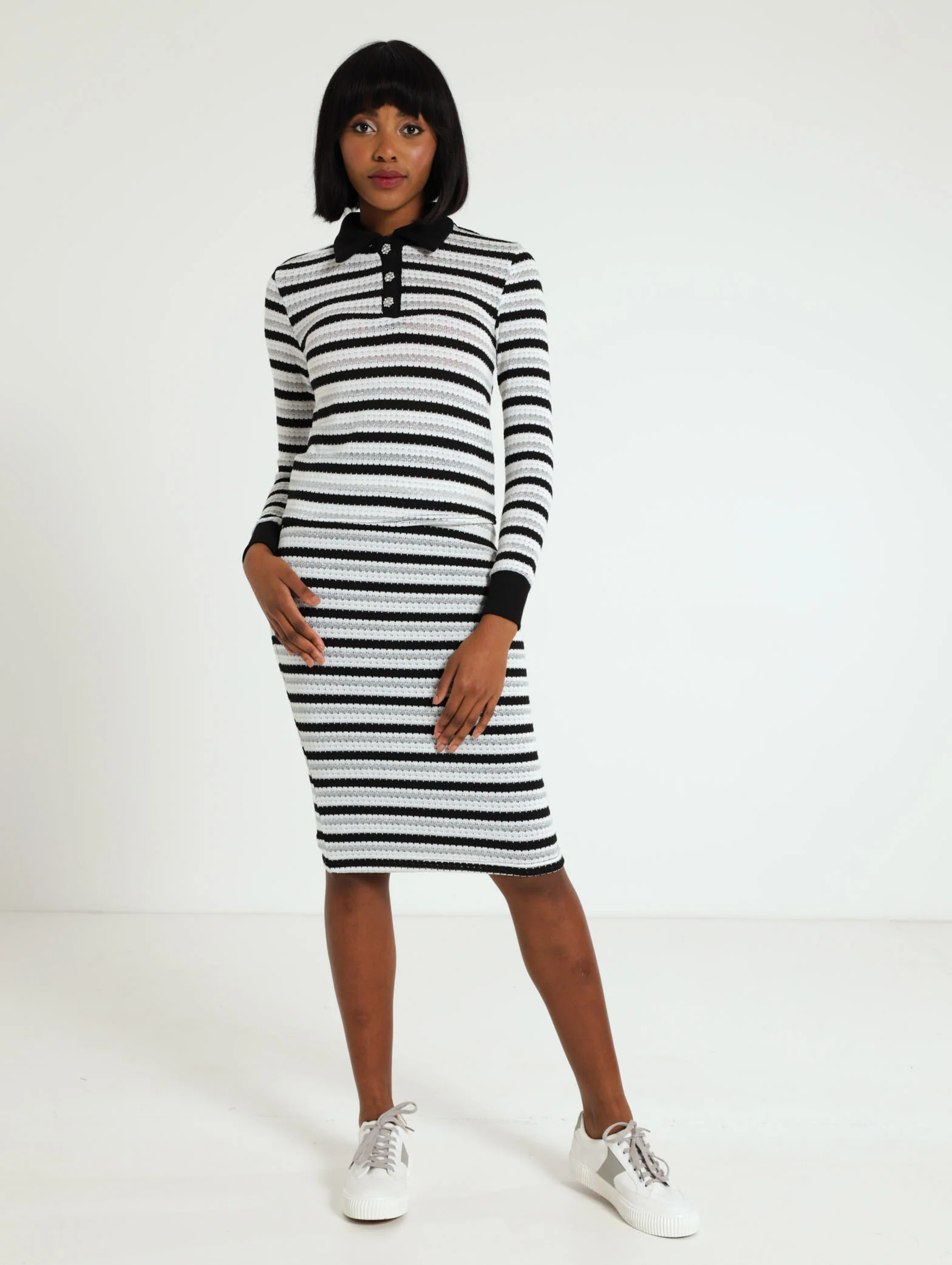 Long Sleeve Stripe Cut And Sew Top - Image 2
