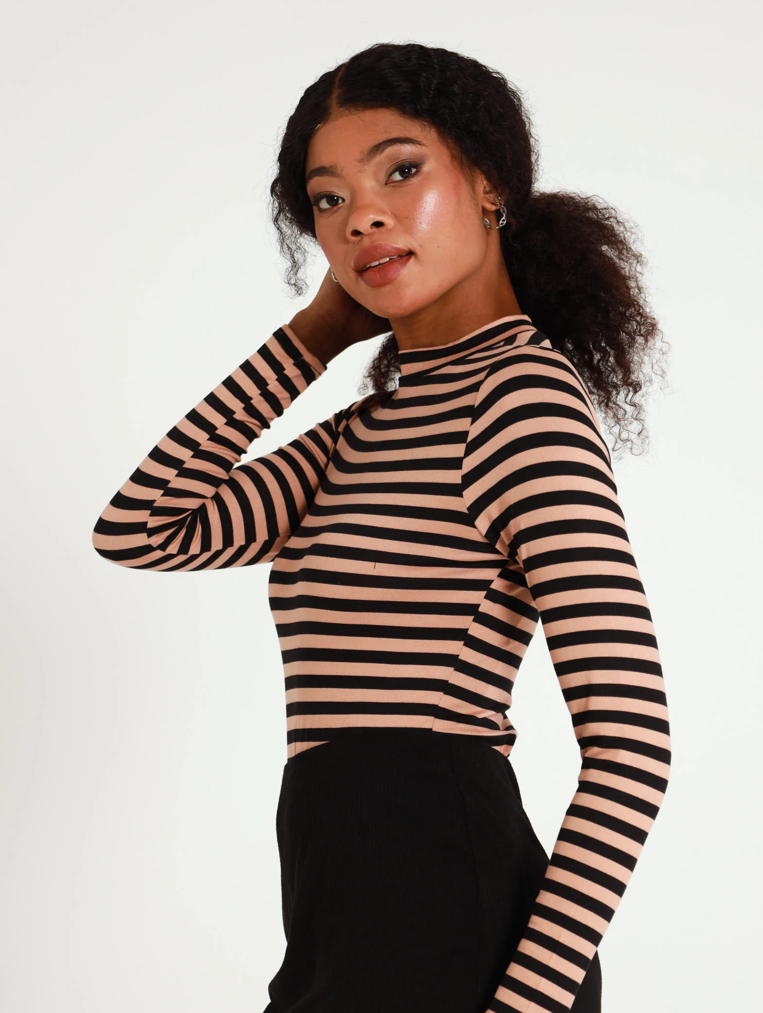 Long Sleeve Stripe Turtle Neck Body Suit - Image 2