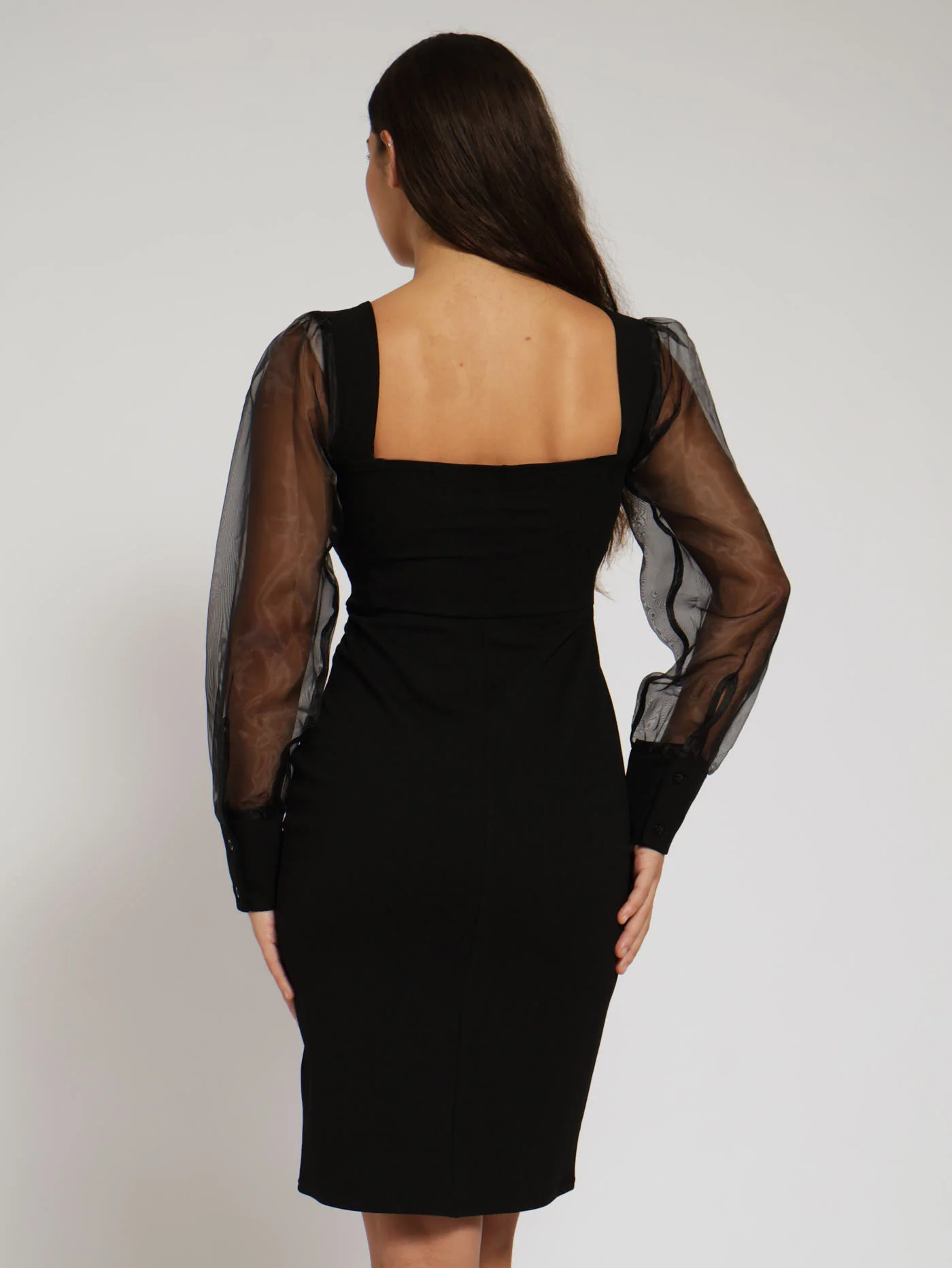 Long Sleeve Sweetheart Organza Dress - Black - Image 4