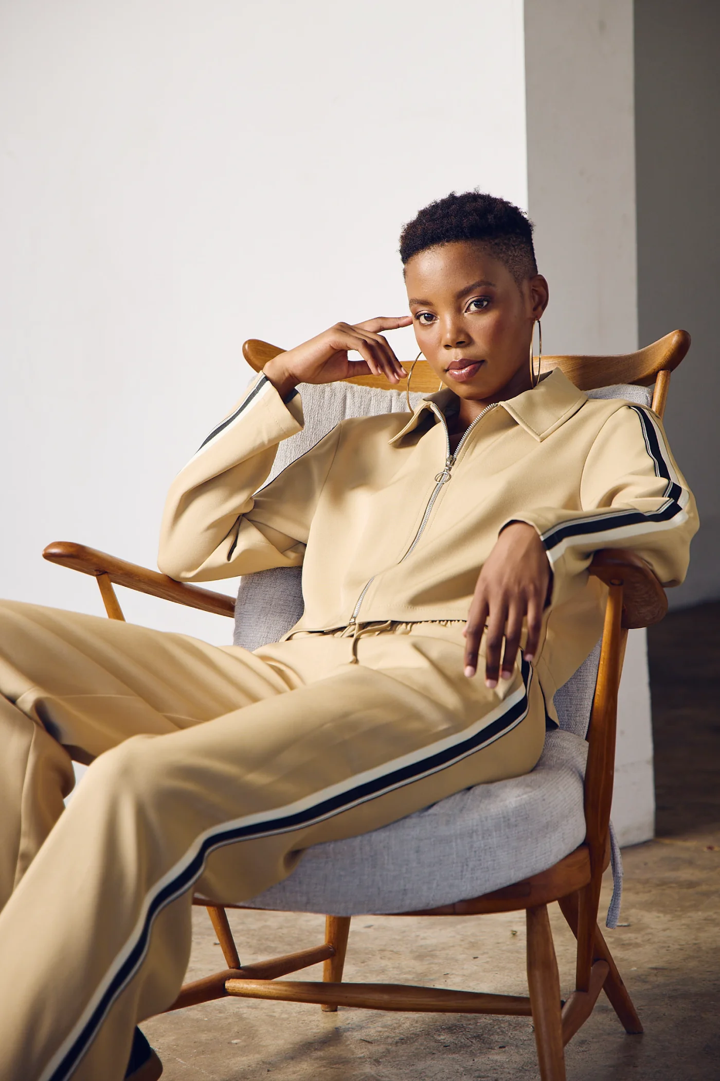 Long Sleeve Tape Detail Zip Through Barbi Shirt - Beige