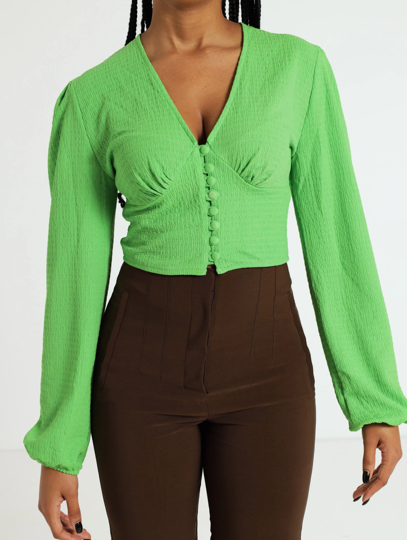 Long Sleeve Textured Knit Button Down Top