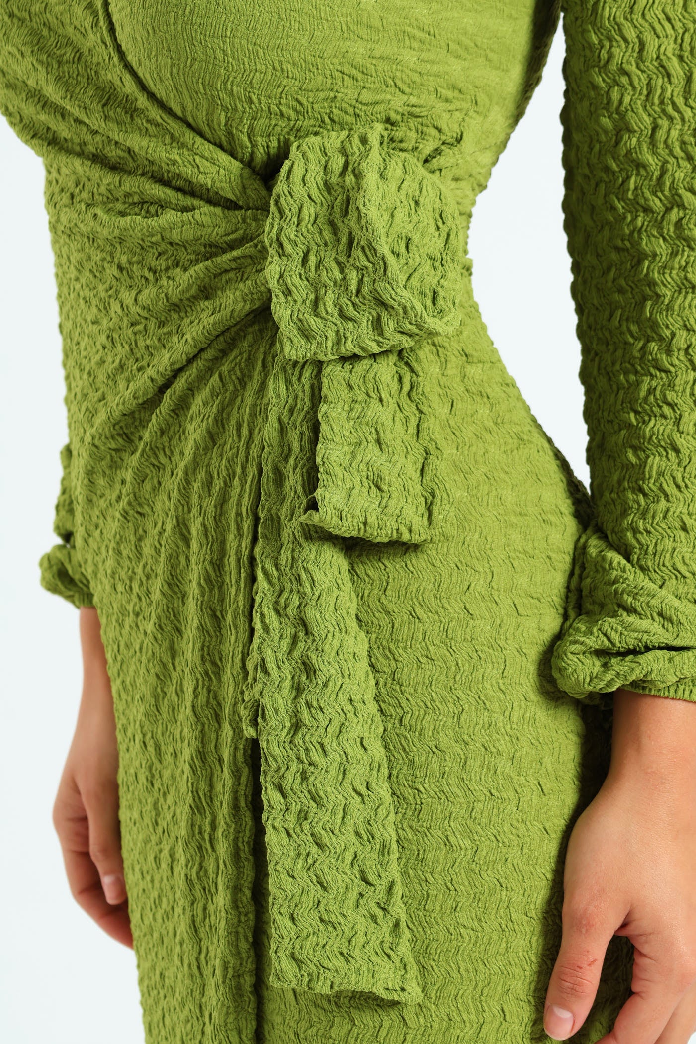 Long Sleeve Textured Knit Dress - Chartreuse - Image 2