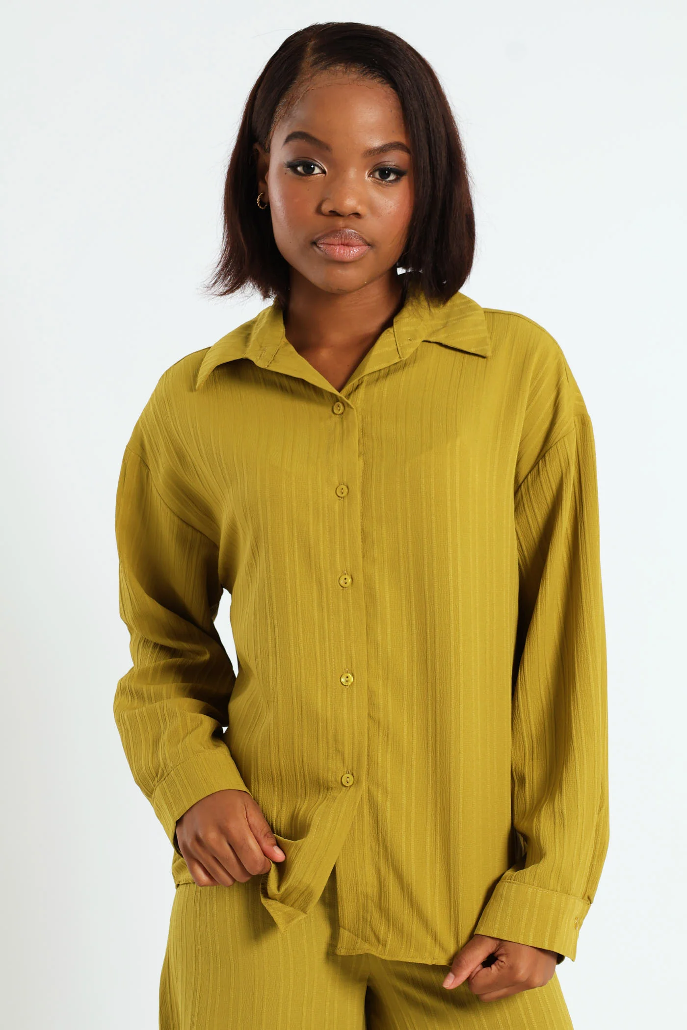 Long Sleeve Textured Shirt - Chartreuse