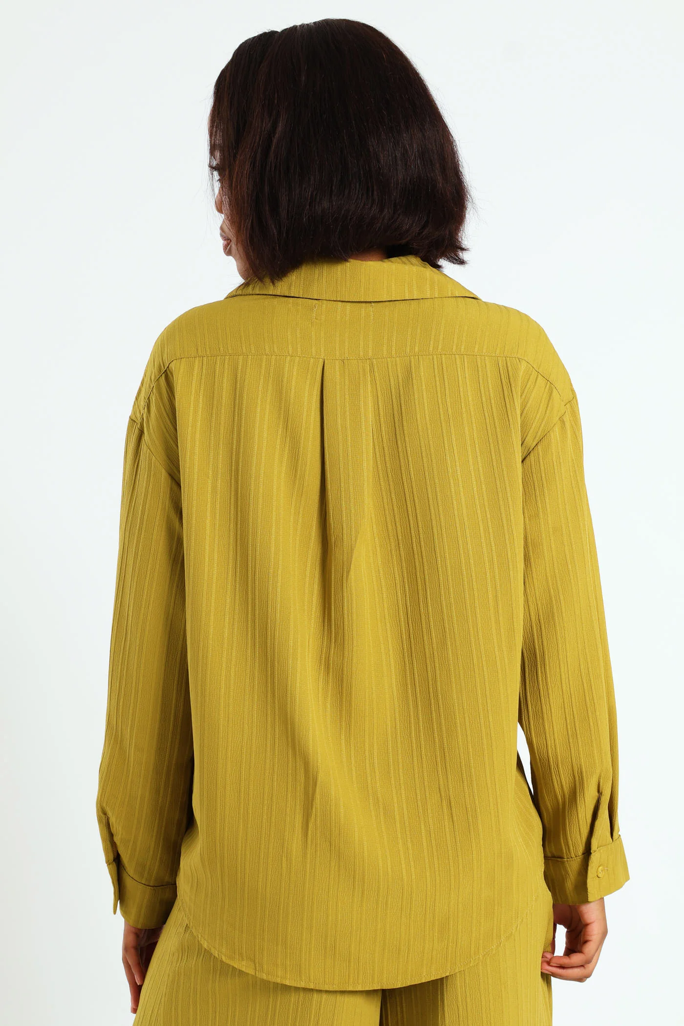Long Sleeve Textured Shirt - Chartreuse - Image 3