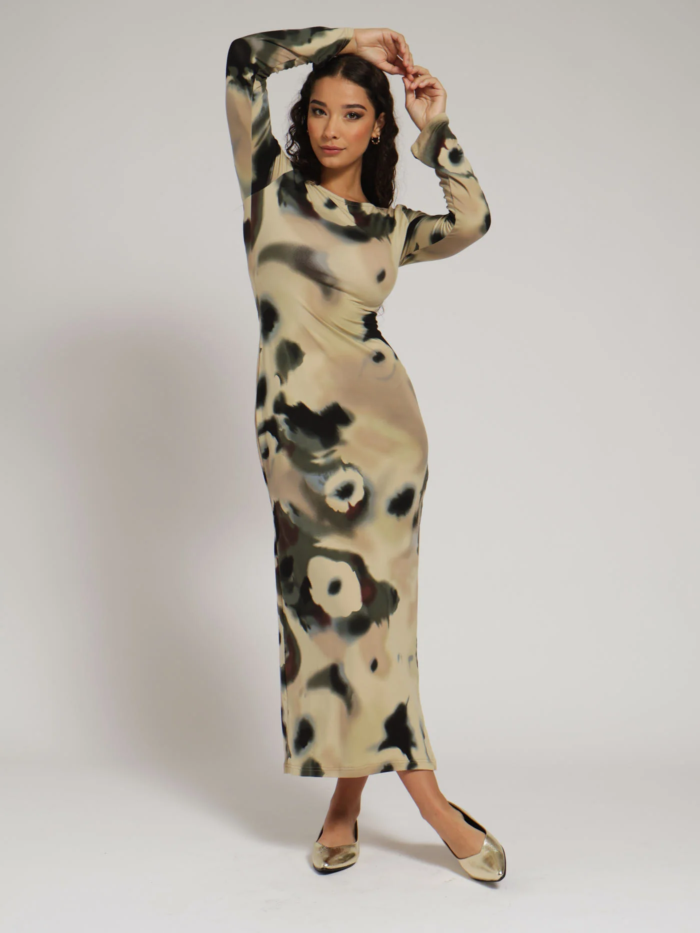 Long Sleeve Tie Dye Distsy Mid maxi Dress