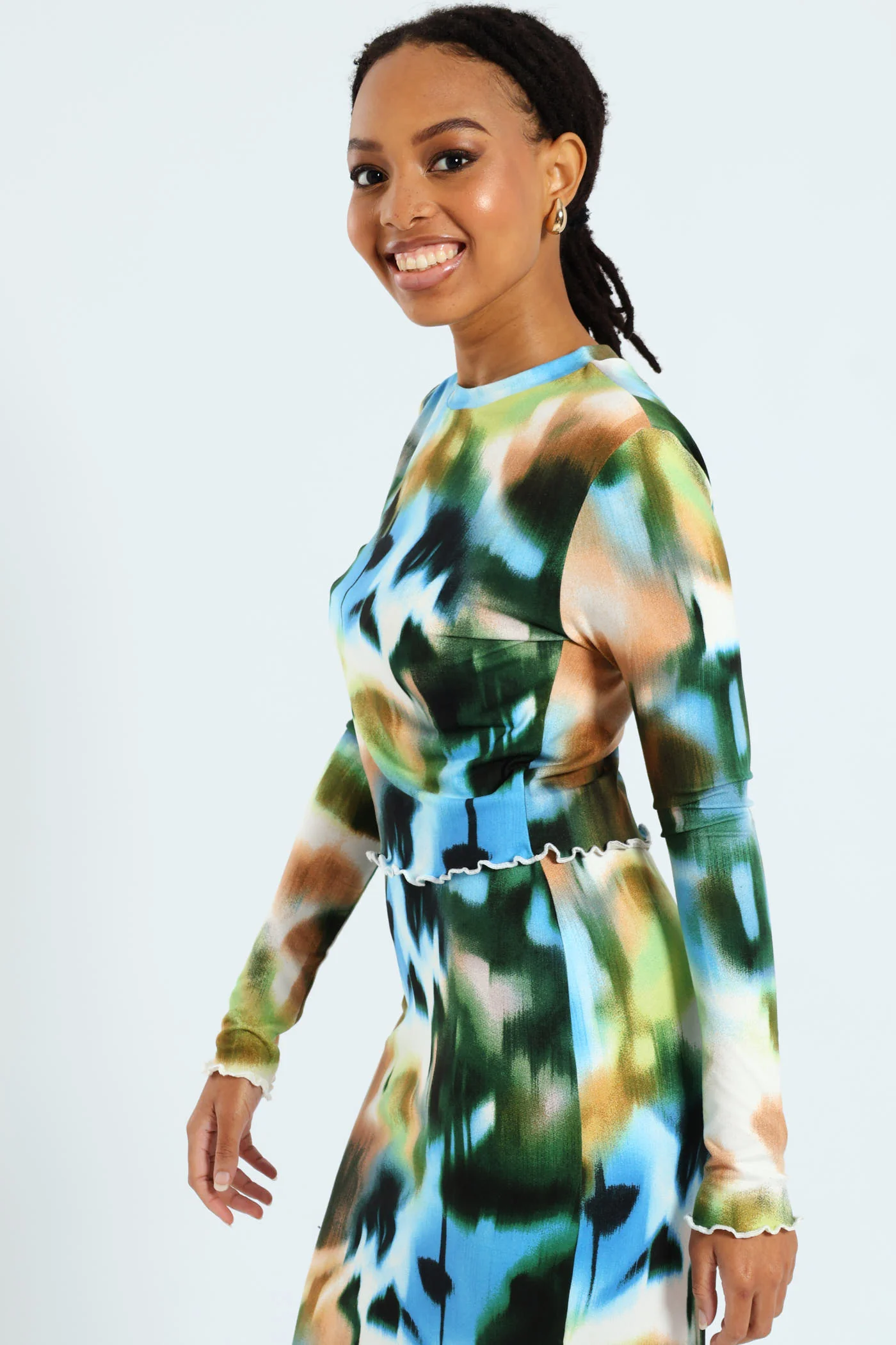Long Sleeve Tie Dye Look Top - Multi - Image 3