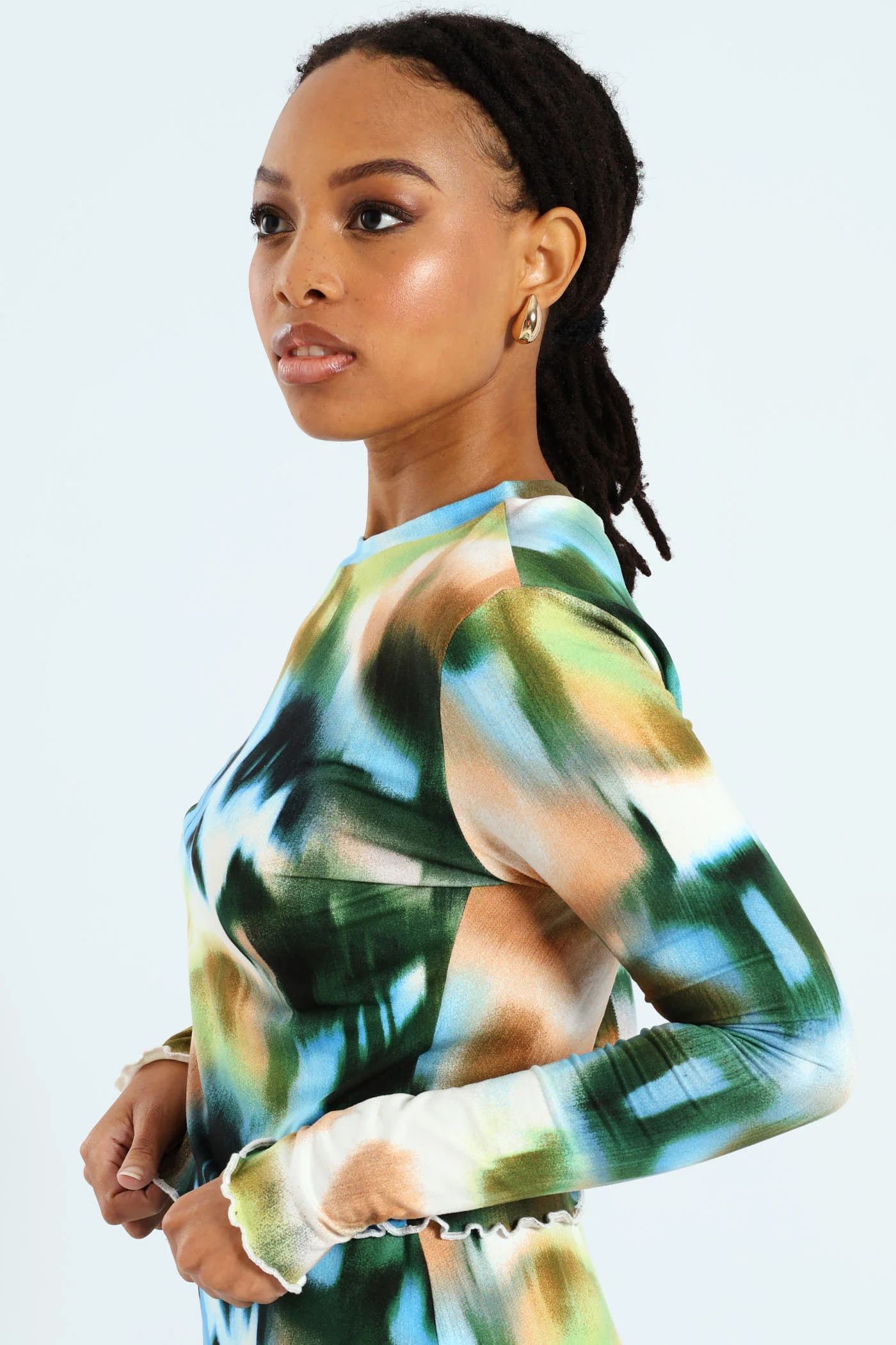 Long Sleeve Tie Dye Look Top - Multi - Image 4