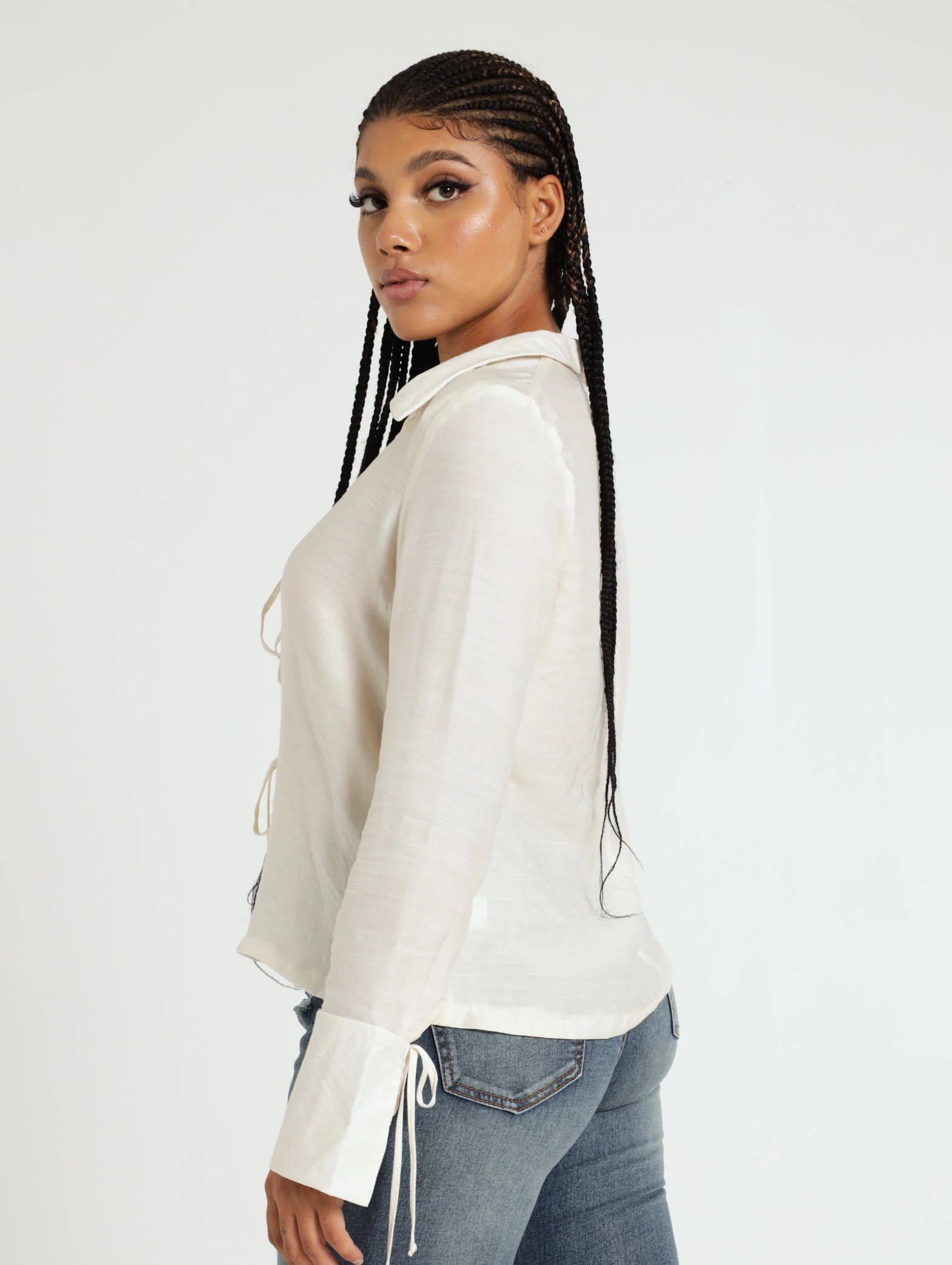 Long Sleeve Tie Front Shirt - Image 2