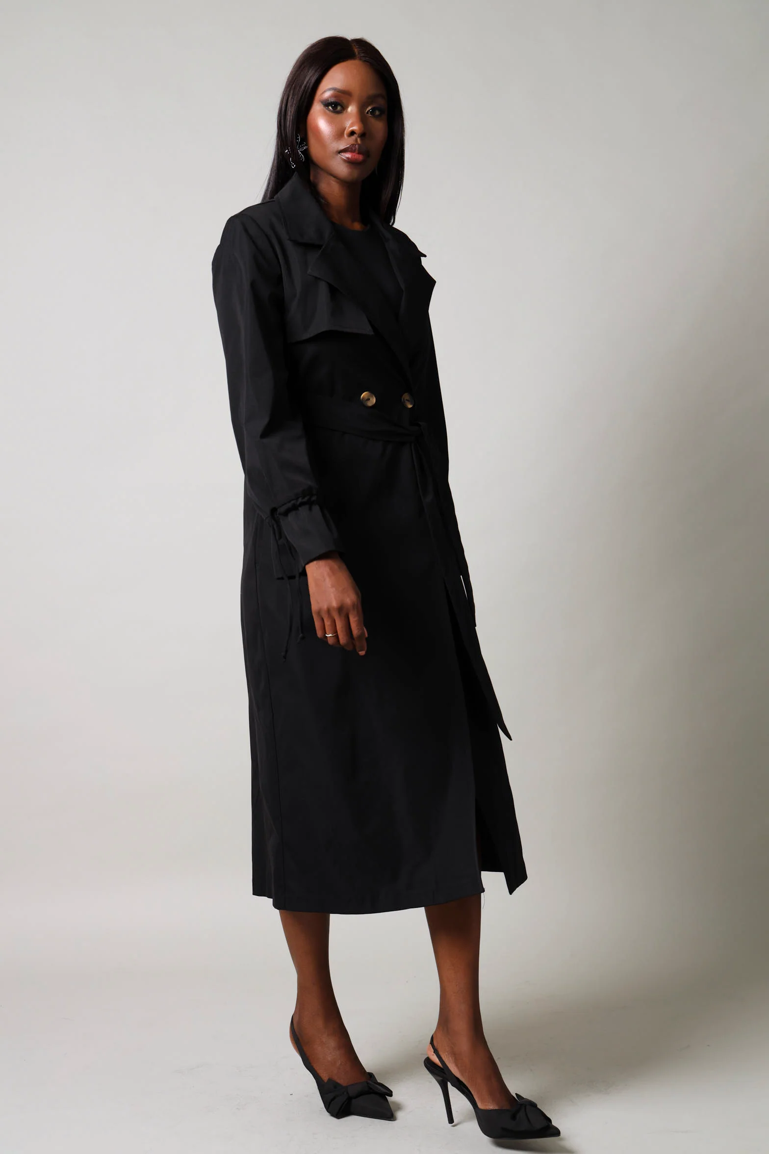 Long Sleeve Trench - Black - Image 6