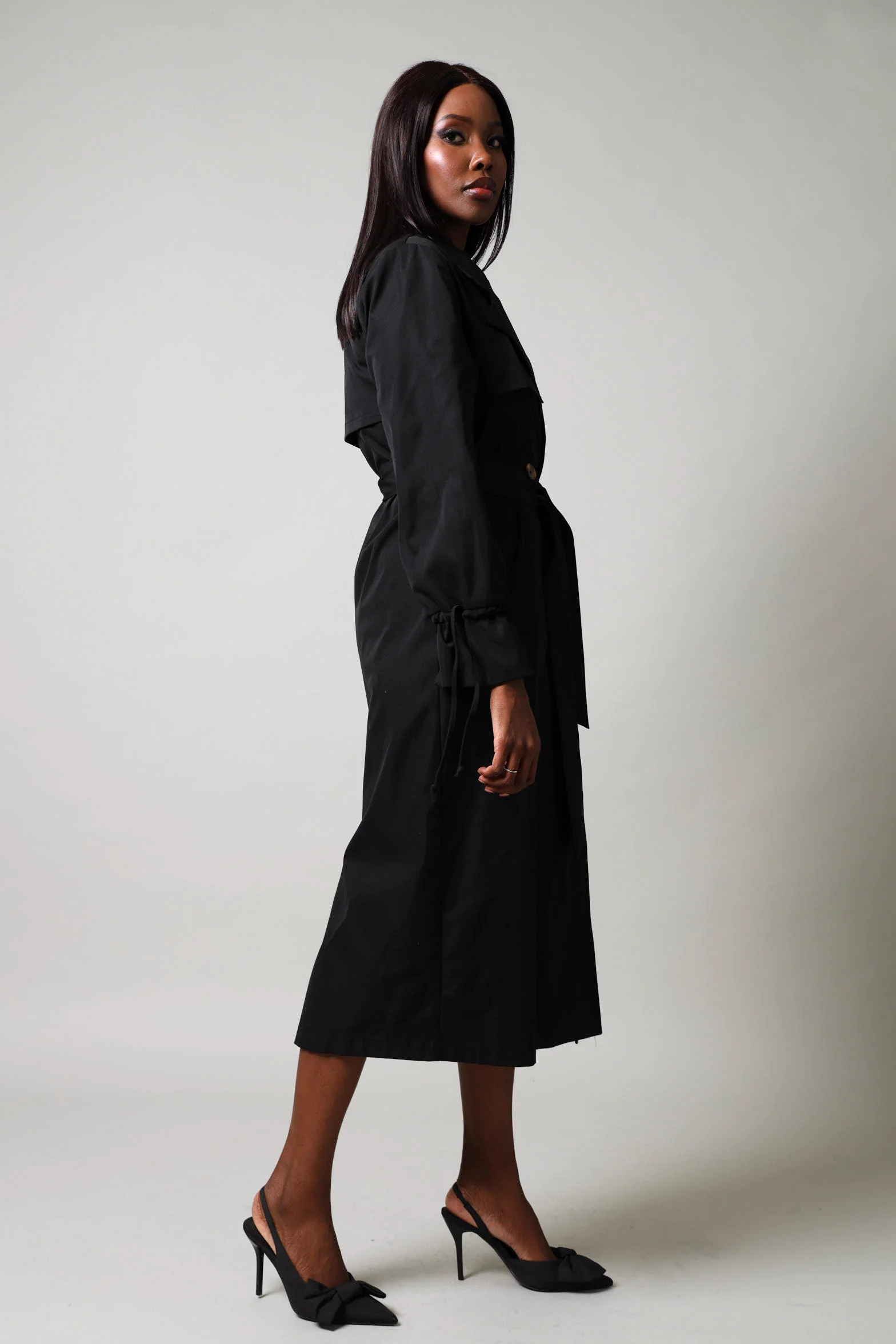 Long Sleeve Trench - Black - Image 7