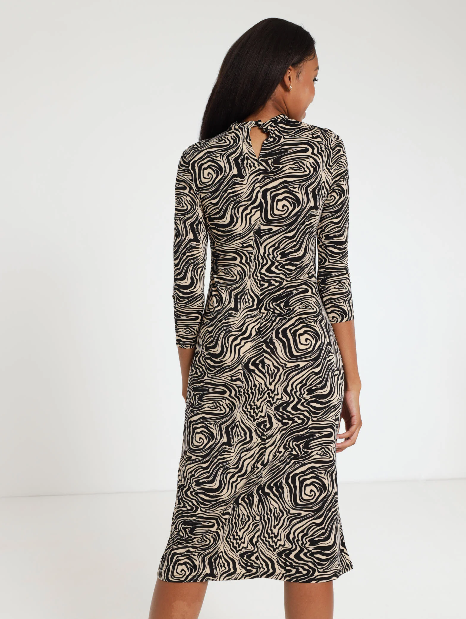 Long Sleeve Turtle Neck Swirl Dress - Black - Image 4