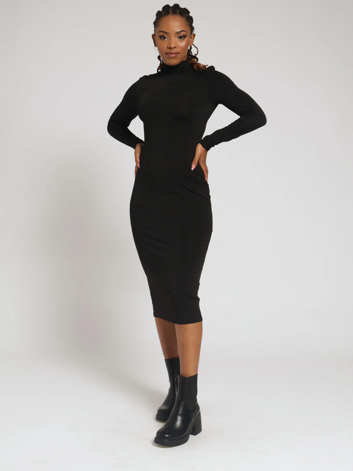 Long Sleeve Turtleneck Dress - Black