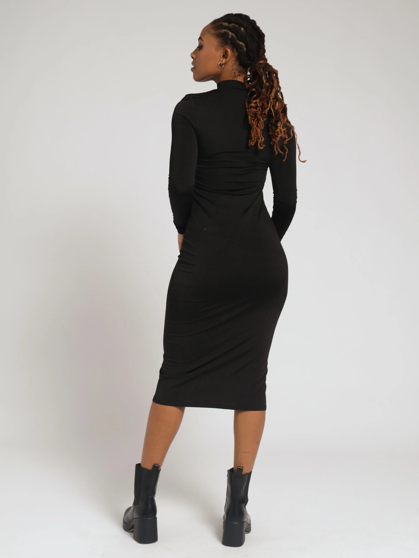 Long Sleeve Turtleneck Dress - Black - Image 3