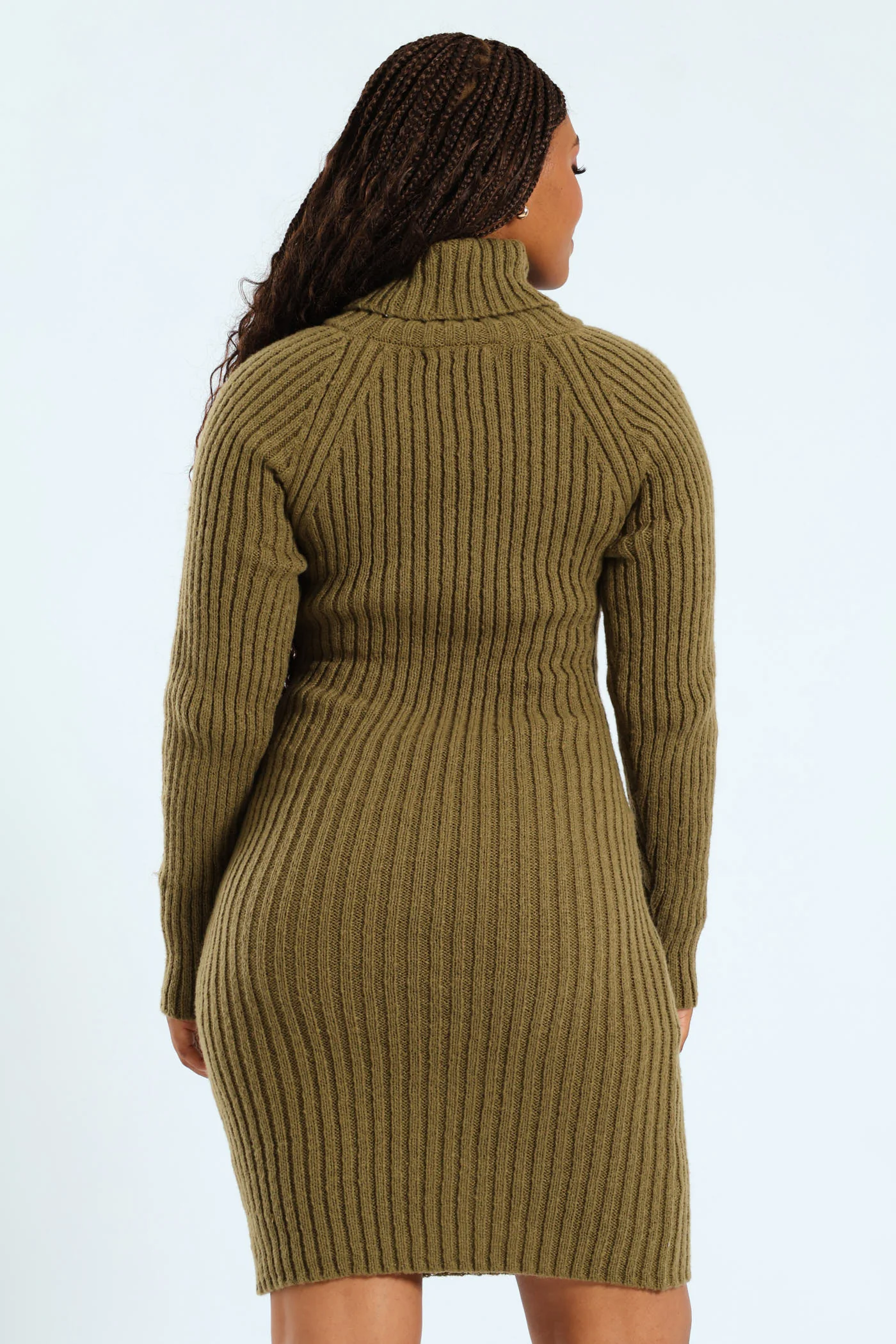 Long Sleeve Twist Belt Mohair Like Dress - Moss Green - Image 4